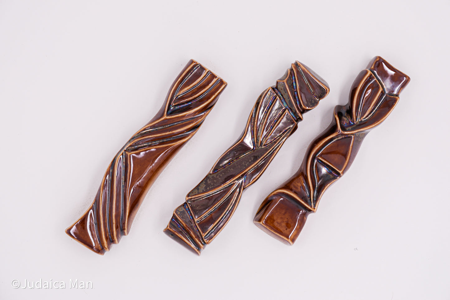 Ceramic mezuzah case "Sun Shin" brown shiny color