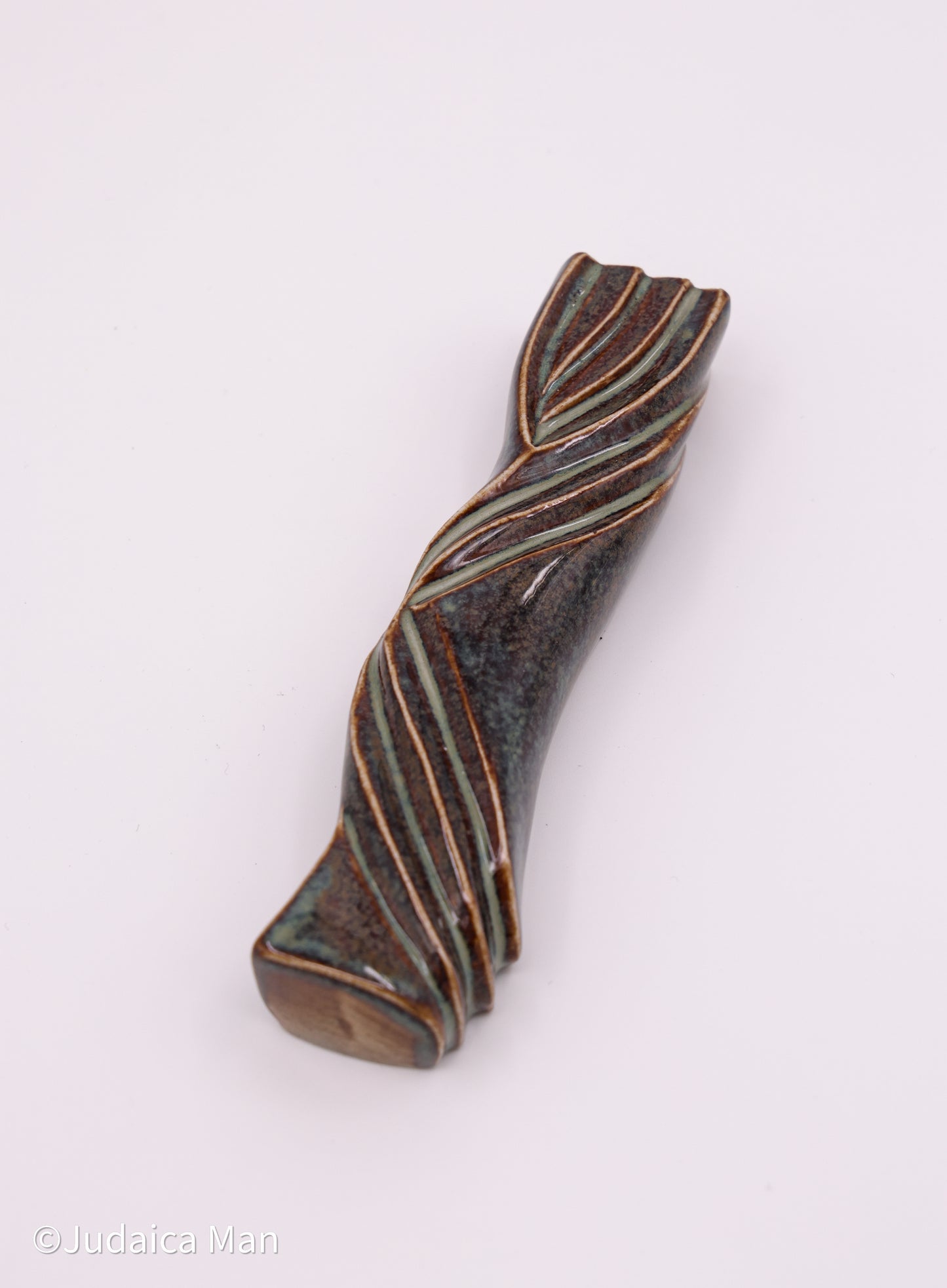 Ceramic mezuzah case "Kalah- Bride" blue brown color