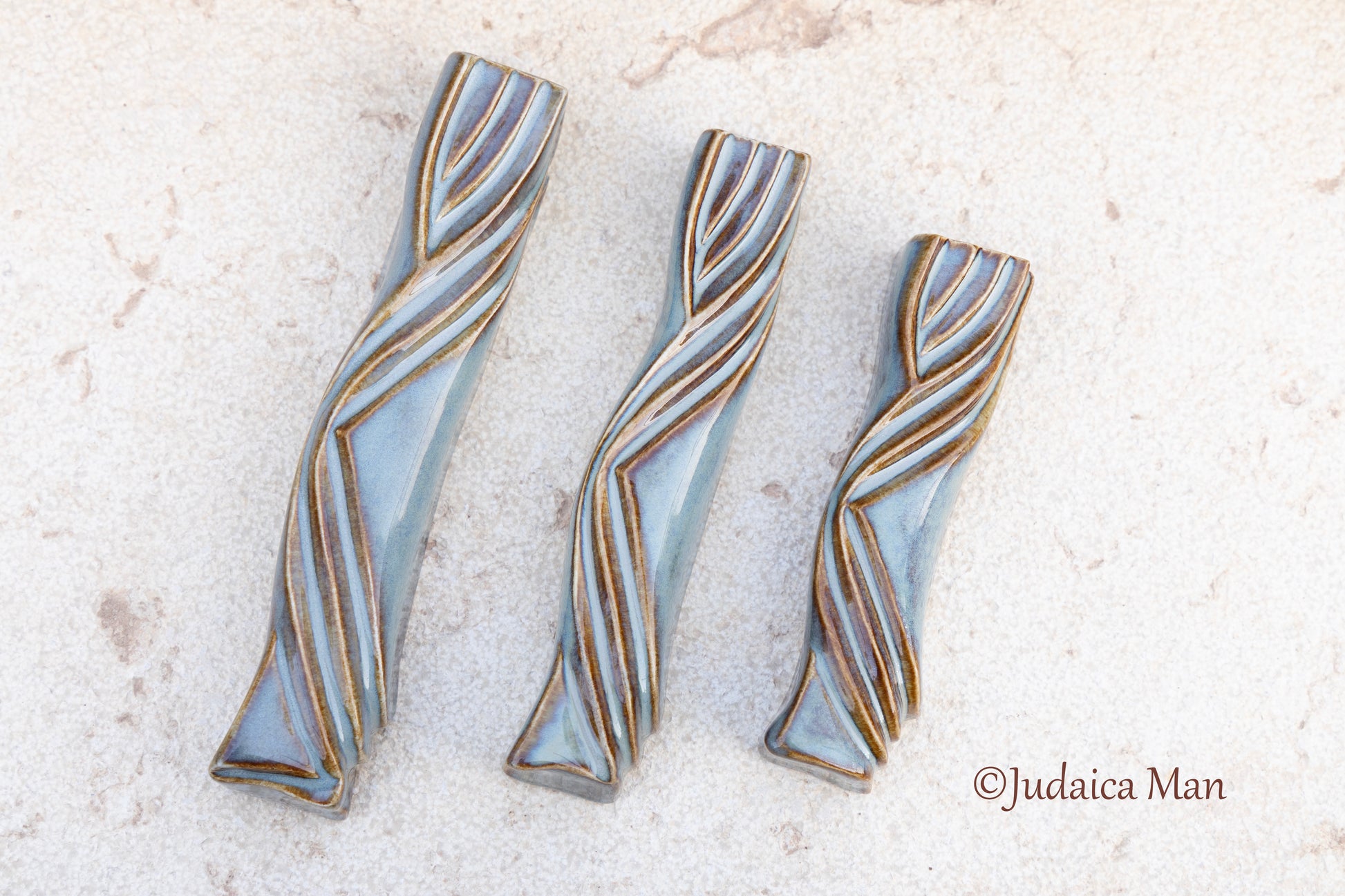 Ceramic mezuzah case "Kalah- Bride" blue brown color