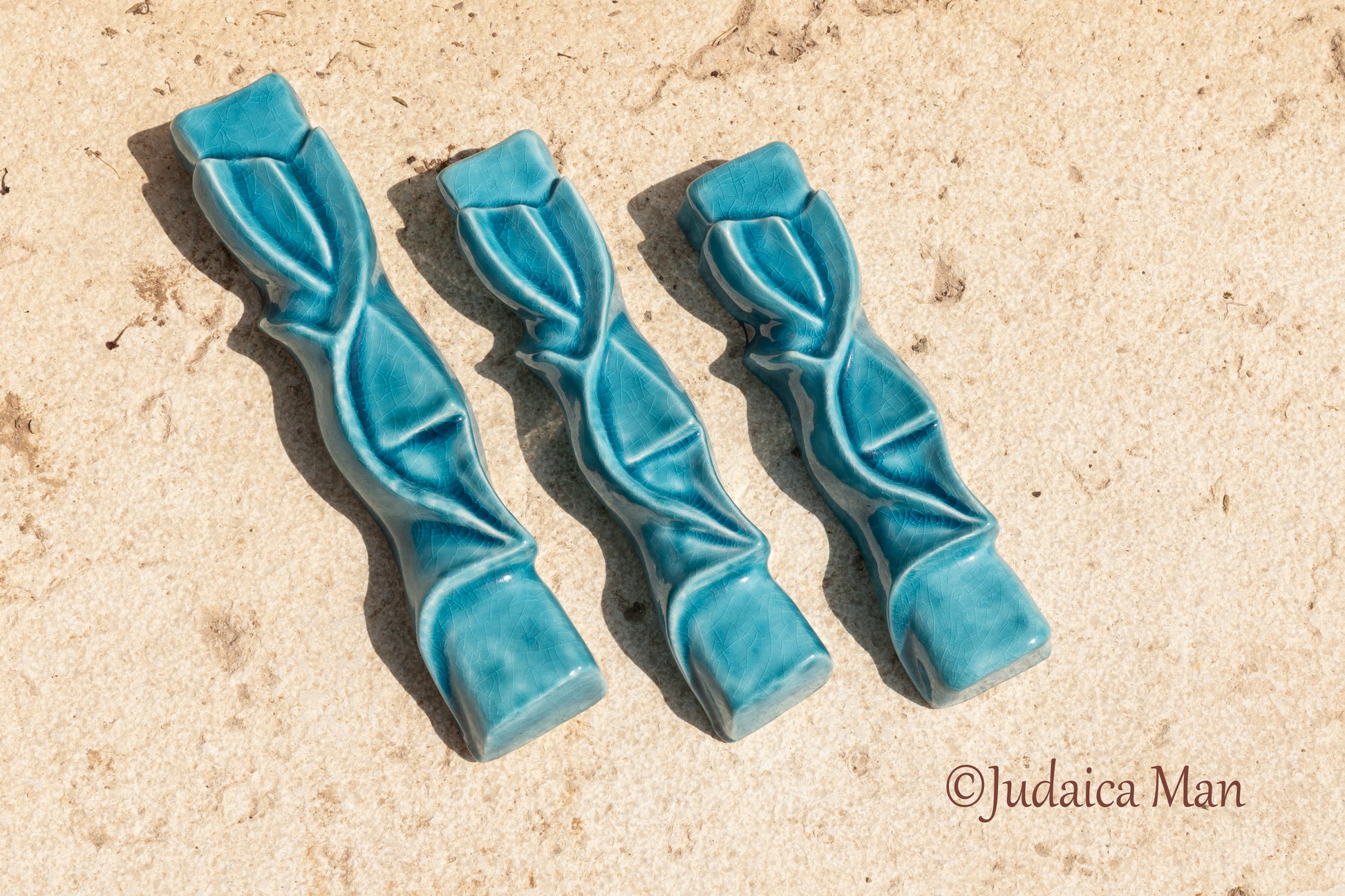 Ceramic mezuzah case "Shema" blue glass color 3 sizes