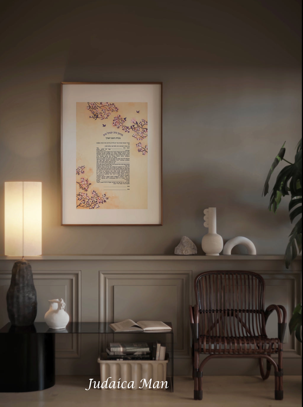 Ketubah Japaneese style "Almond flowers" with embossed flowers