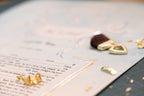 Jewish wedding ketubah "Shalom" with gold and silver leaf