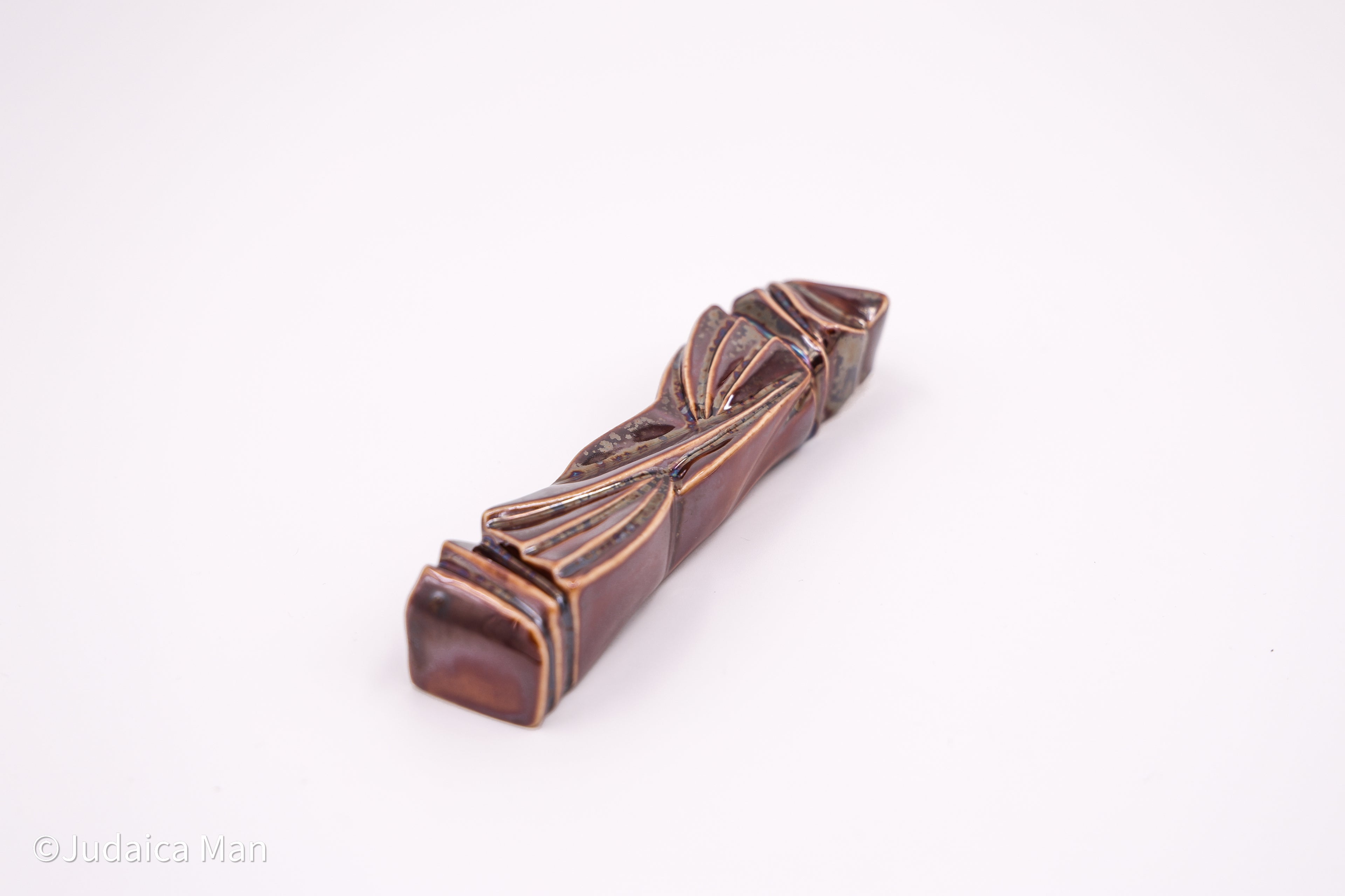 Ceramic mezuzah case "Sun Shin" brown shiny color