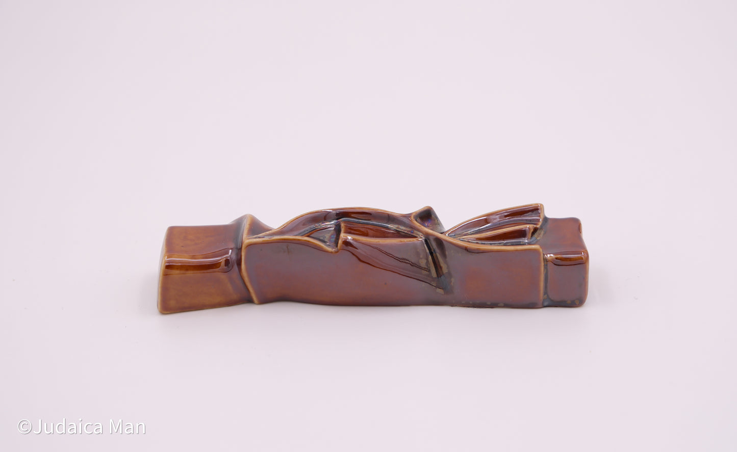 Ceramic mezuzah case "Shema" brown shiny color