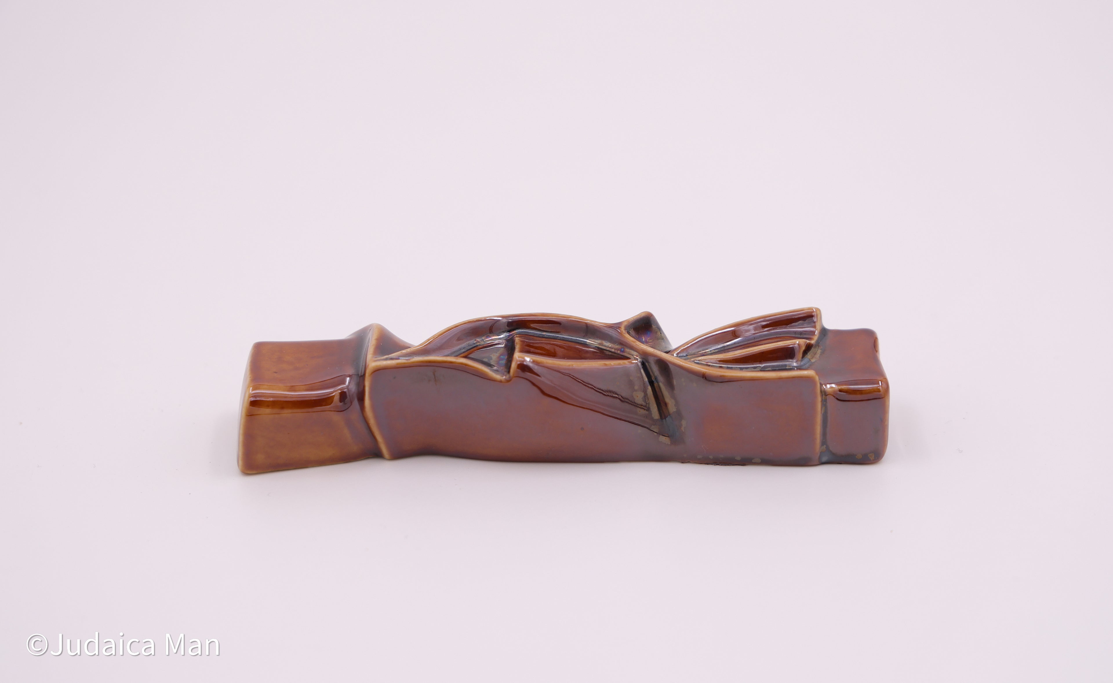 Ceramic mezuzah case "Shema" brown shiny color