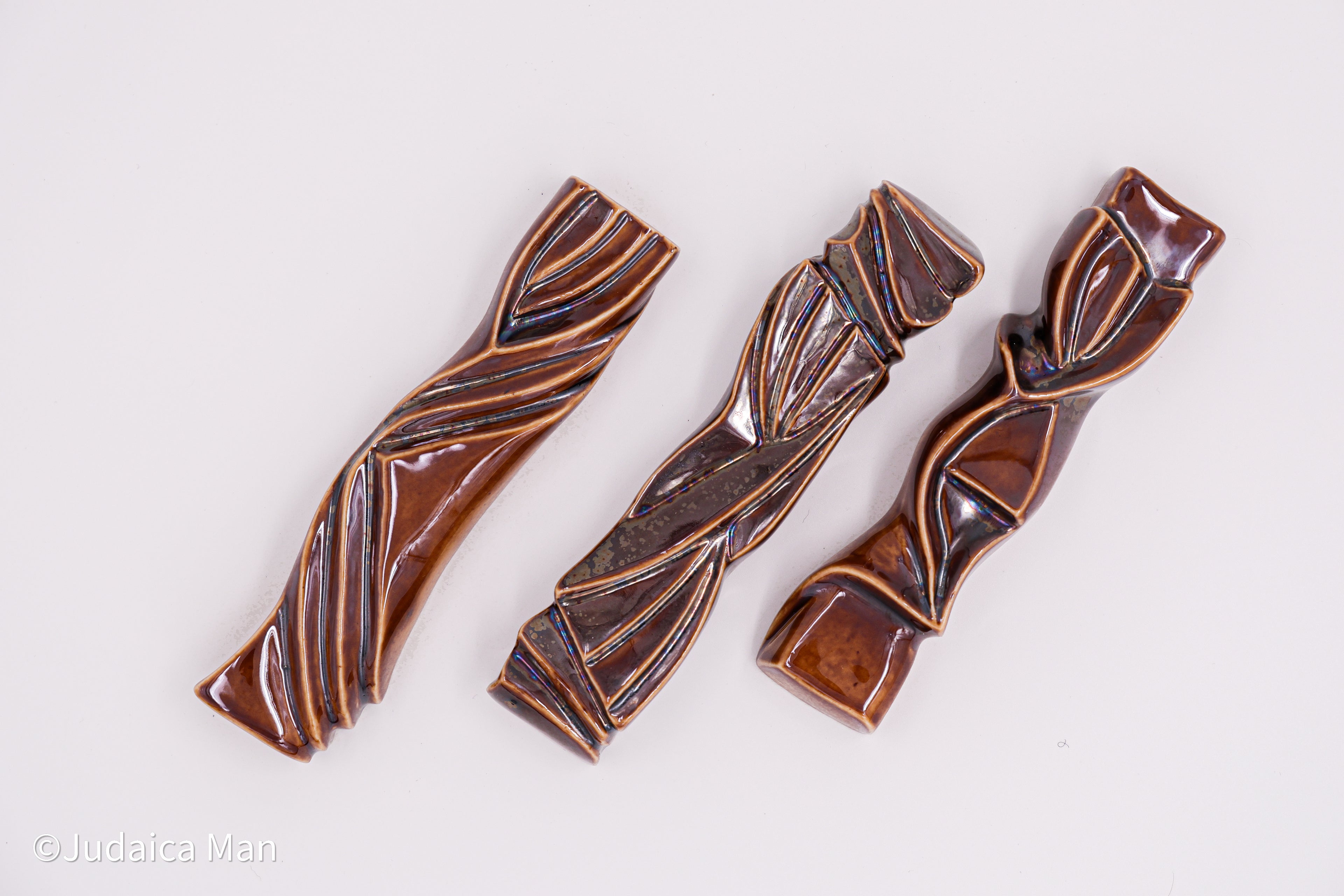 Set of 3 Ceramic mezuzah case "Kalah"+ "Shema"+ "Sun shin"  brown shiny color 15% off