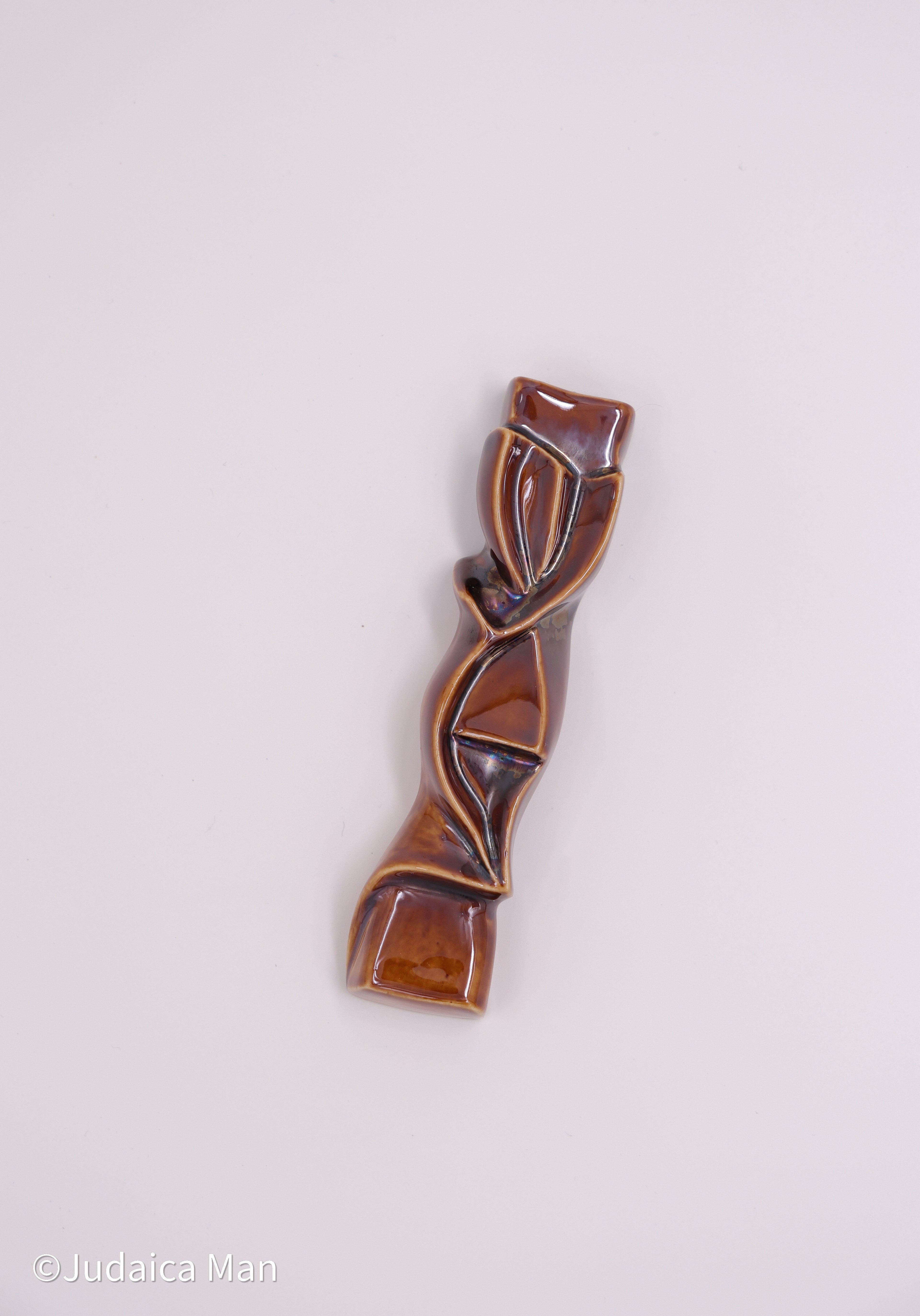 Ceramic mezuzah case "Shema" brown shiny color