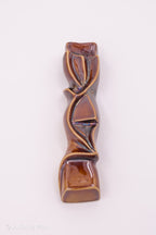 Ceramic mezuzah case "Shema" brown shiny color