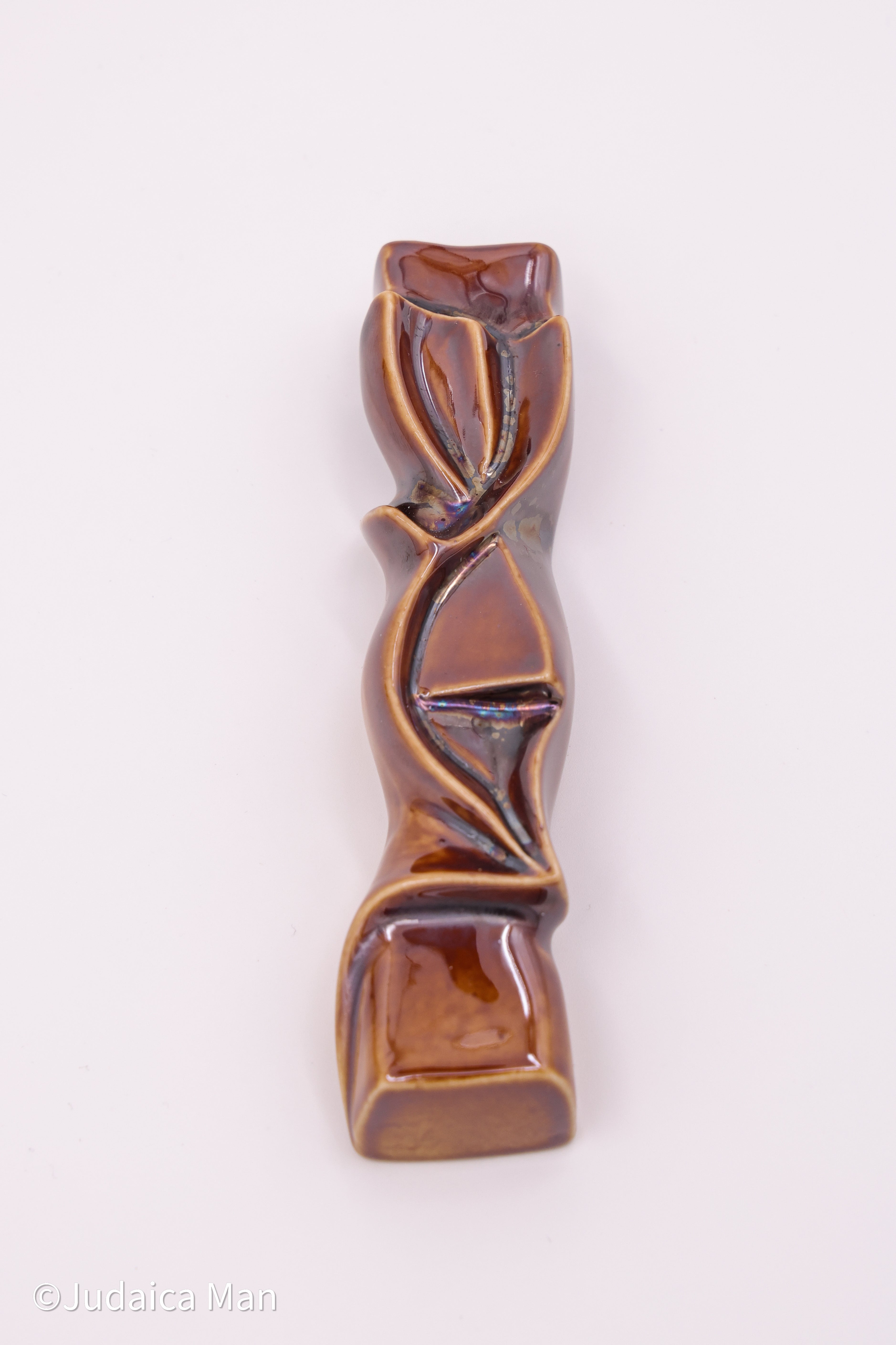 Ceramic mezuzah case "Shema" brown shiny color