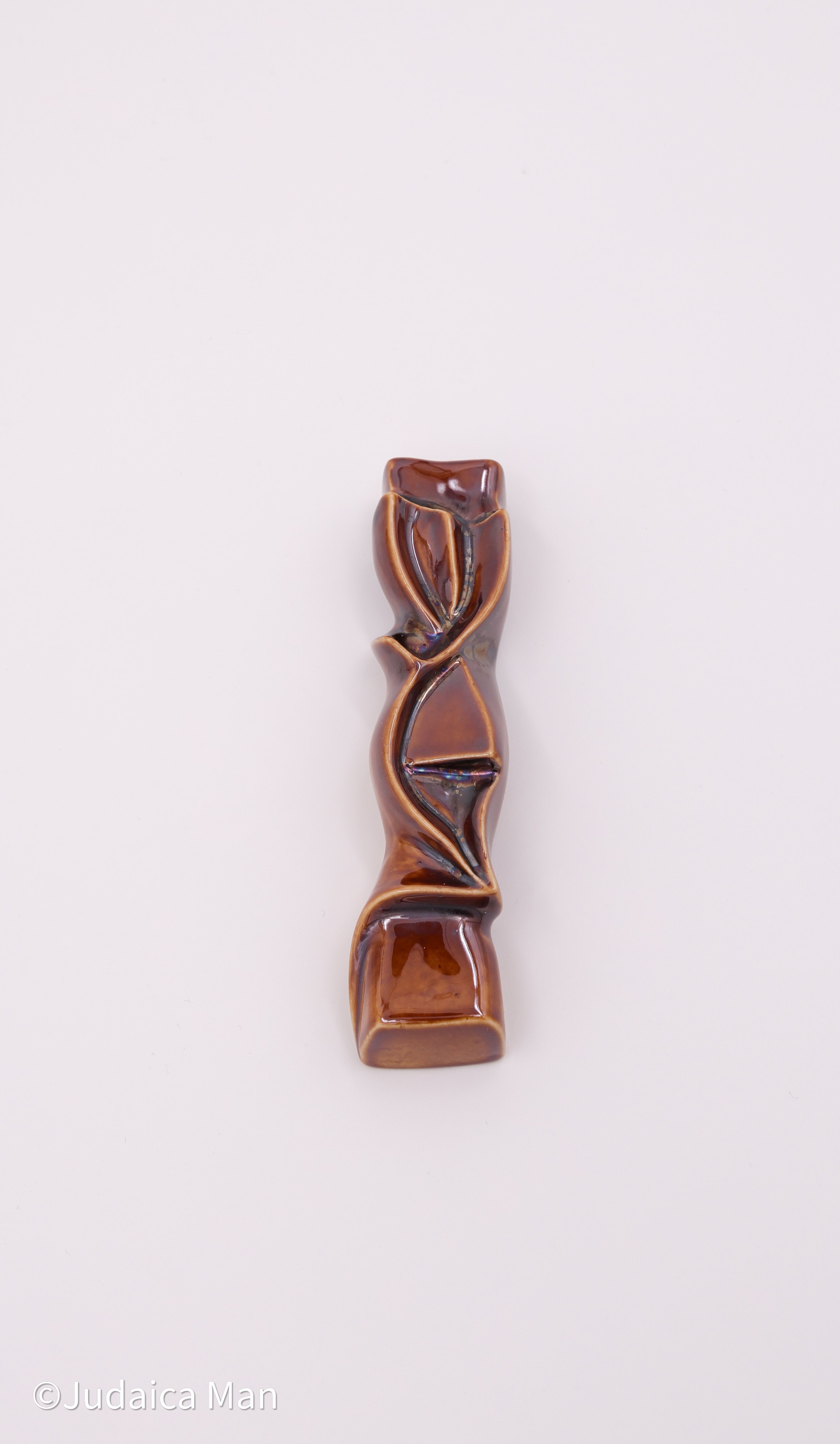 Ceramic mezuzah case "Shema" brown shiny color