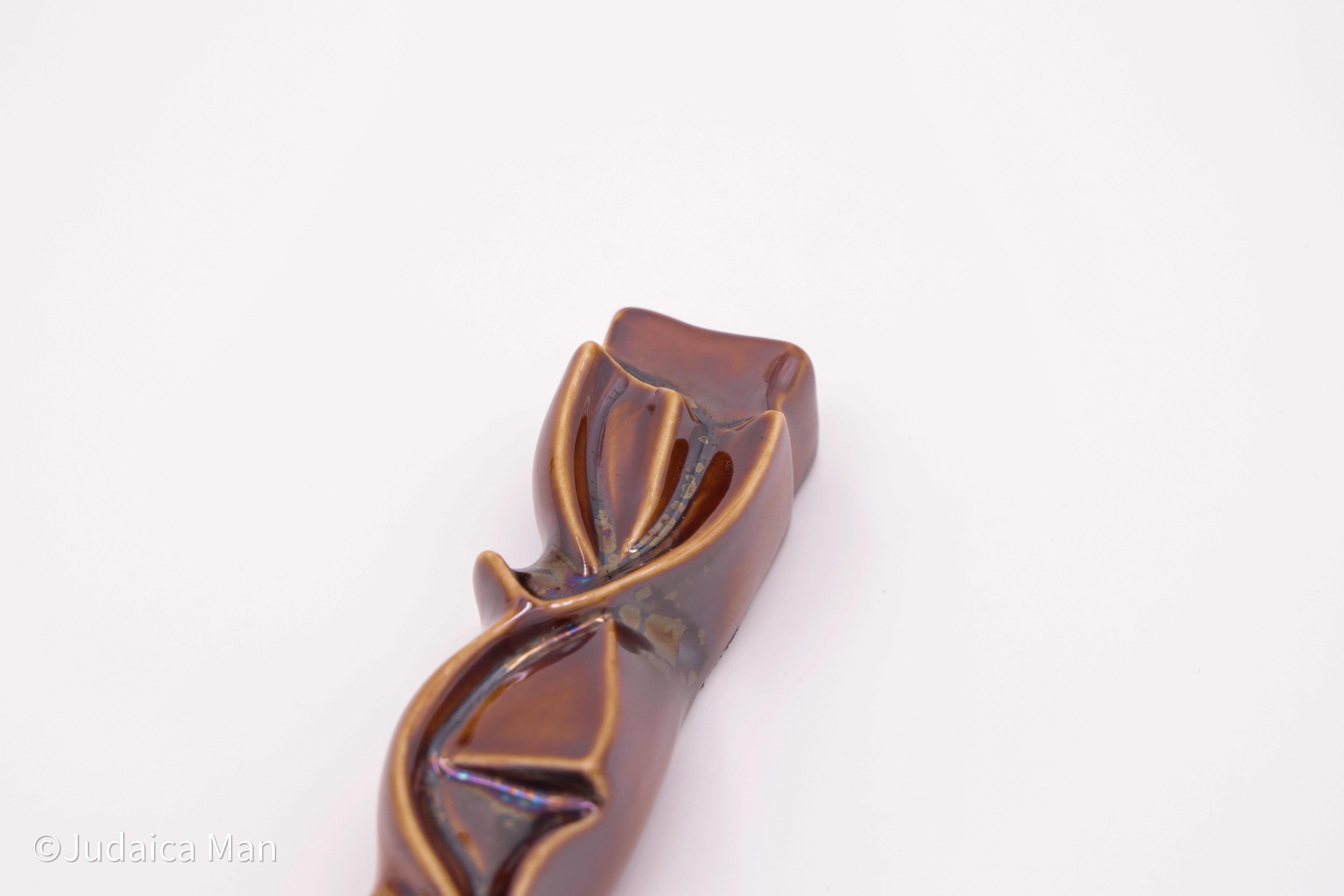 Ceramic mezuzah case "Shema" brown shiny color