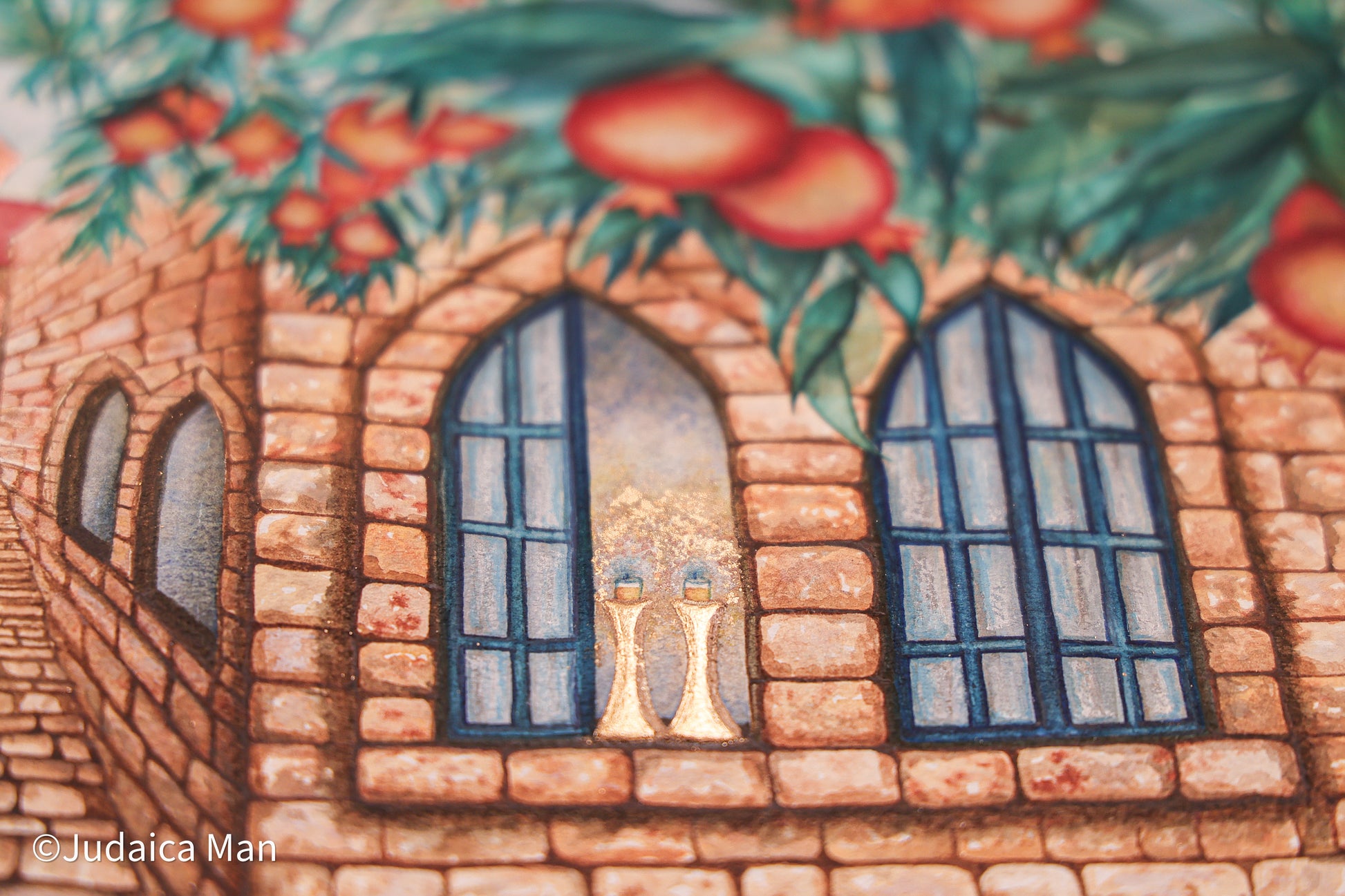 "Jerusalem of Gold" watercolor painting with 24K Gold and Copper