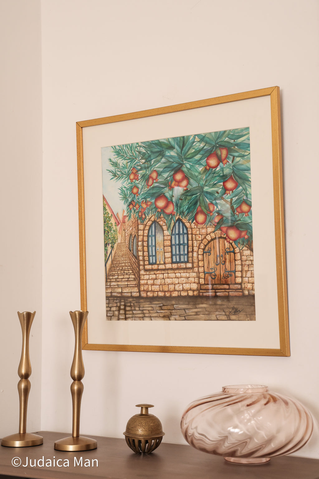 "Jerusalem of Gold" watercolor painting with 24K Gold and Copper