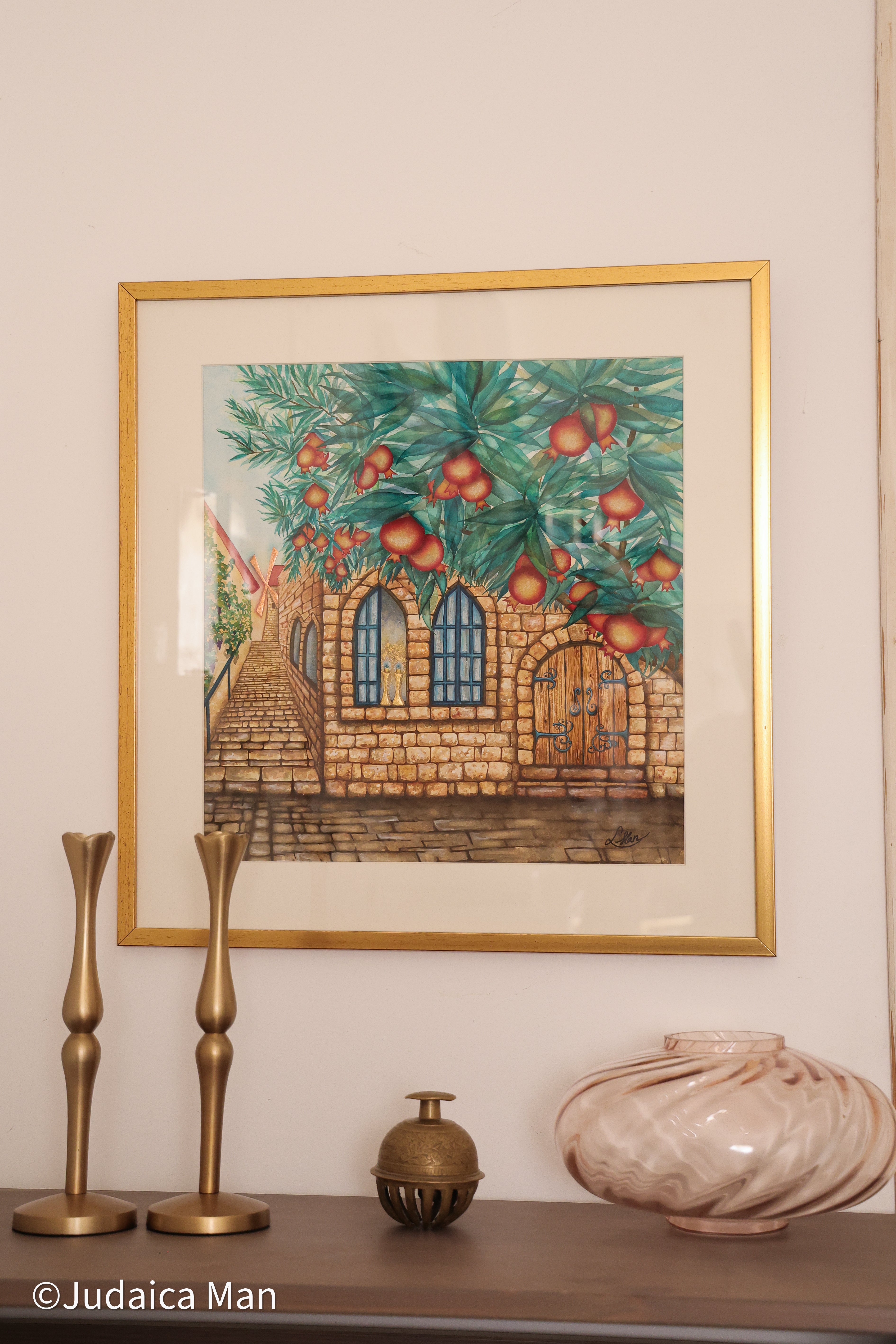 "Jerusalem of Gold" watercolor painting with 24K Gold and Copper