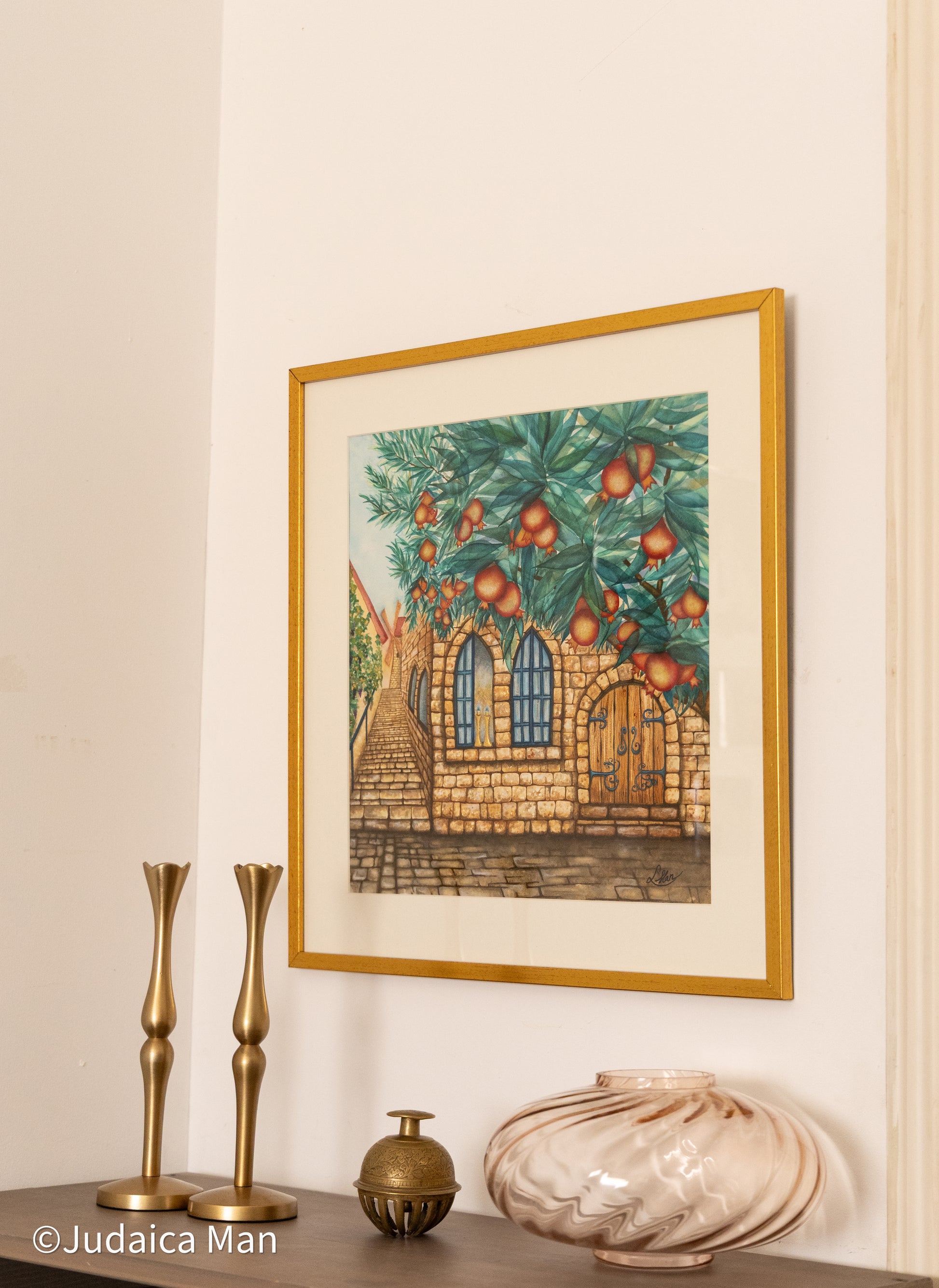"Jerusalem of Gold" watercolor painting with 24K Gold and Copper