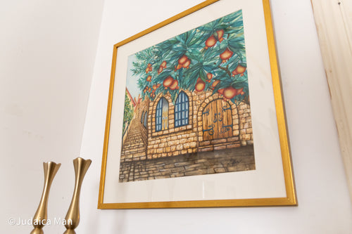 "Jerusalem of Gold" watercolor painting with 24K Gold and Copper