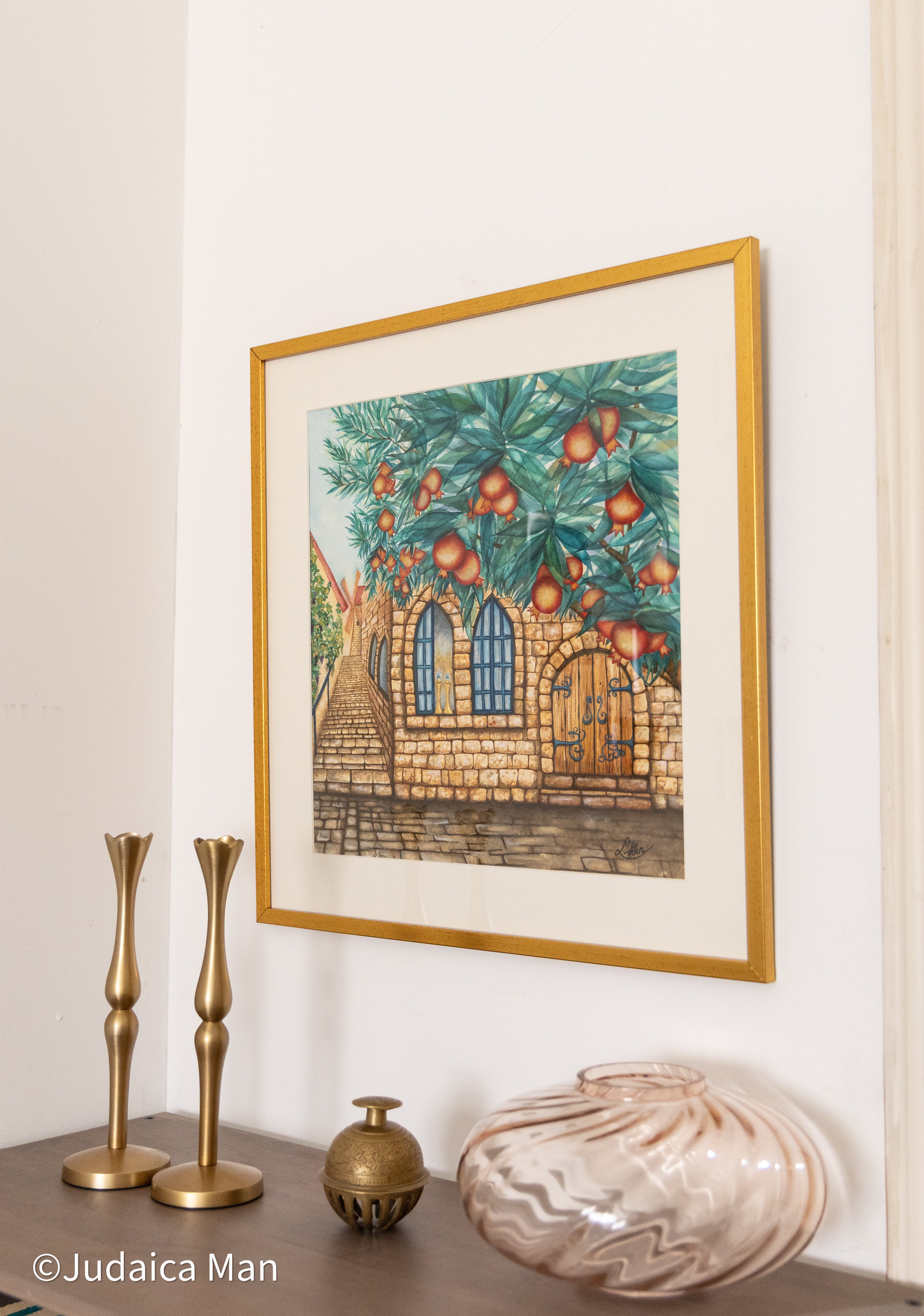 "Jerusalem of Gold" watercolor painting with 24K Gold and Copper