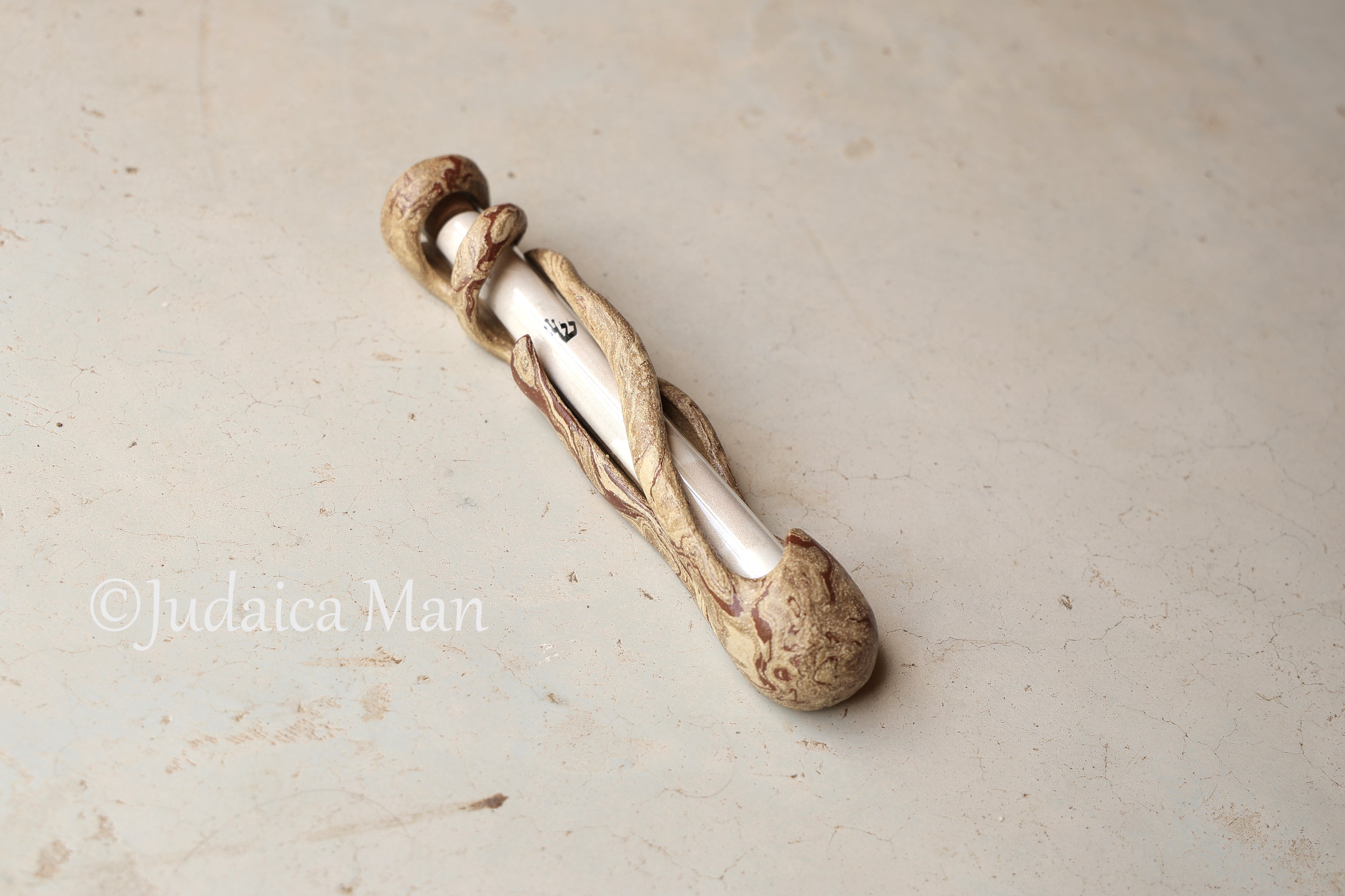 Ceramic mezuzah case "Tree of life"with glass tube