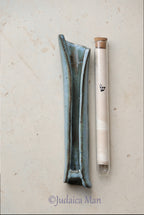 Ceramic mezuzah case with glass tube blue color