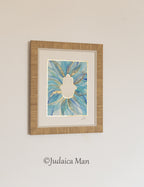 Hamsa watercolor blue and Gold handmade painting protection for Jewish home