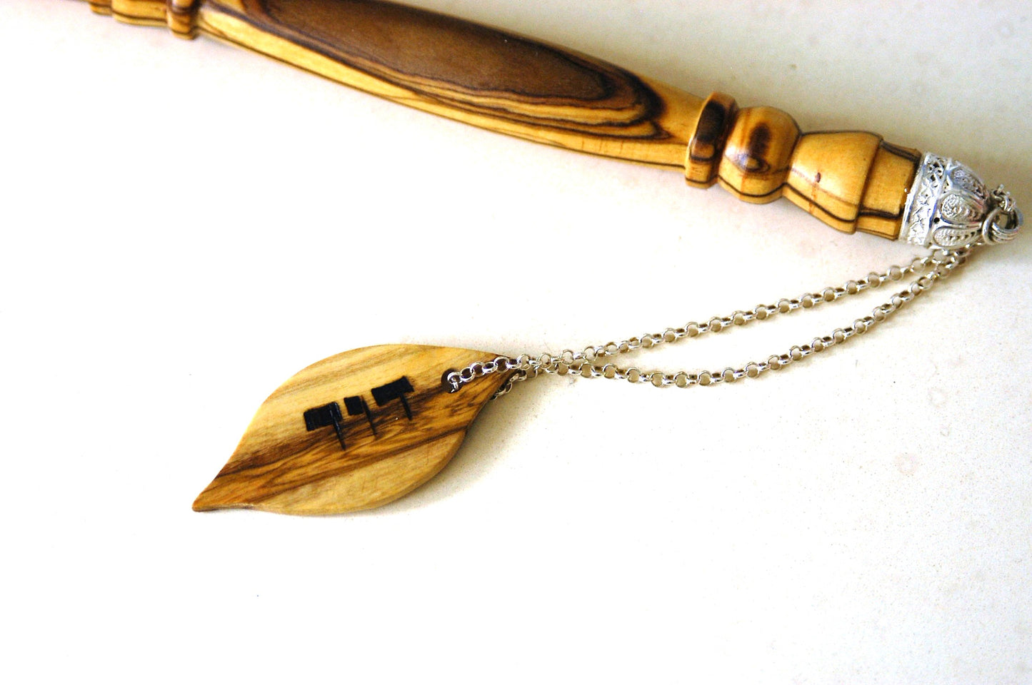 Torah Pointer for Torah case - Yad for Sefer Torah from Olive wood and silver with personalization
