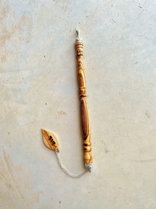Torah Pointer for Torah case - Yad for Sefer Torah from Olive wood and silver with personalization