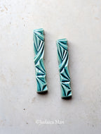 Ceramic mezuzah  "Diamond" Blue glass color