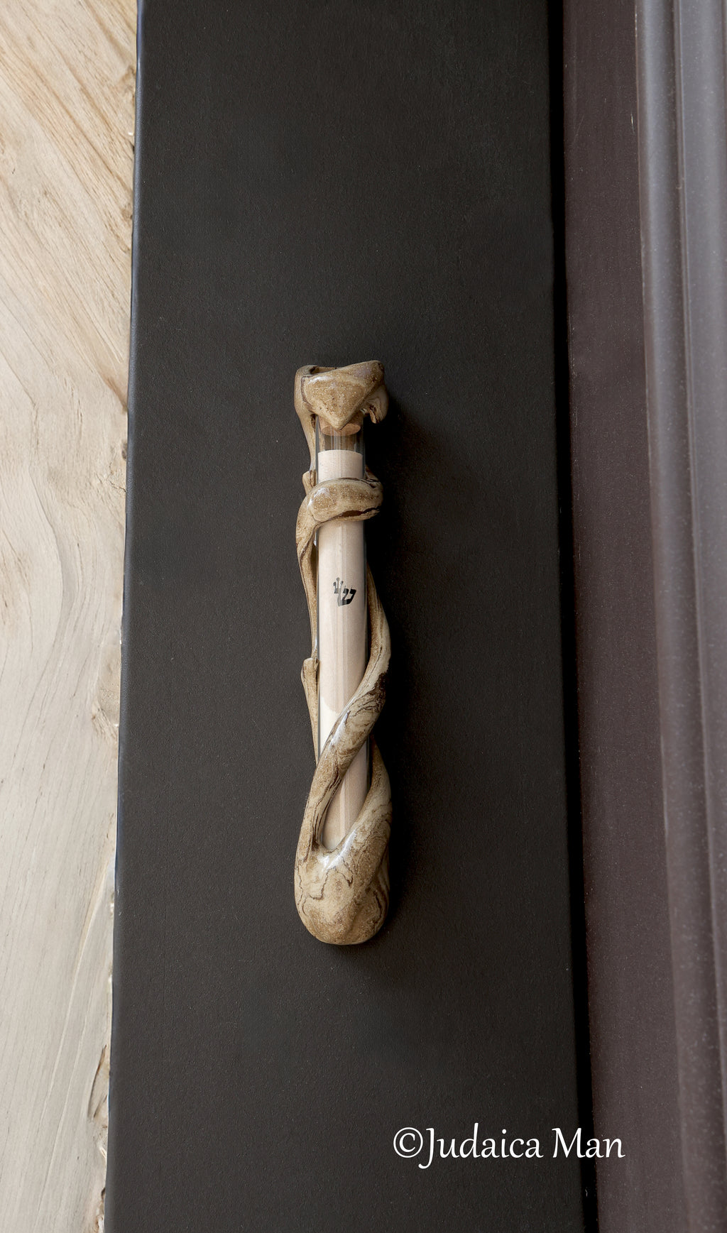 Ceramic mezuzah case "Tree of life"with glass tube