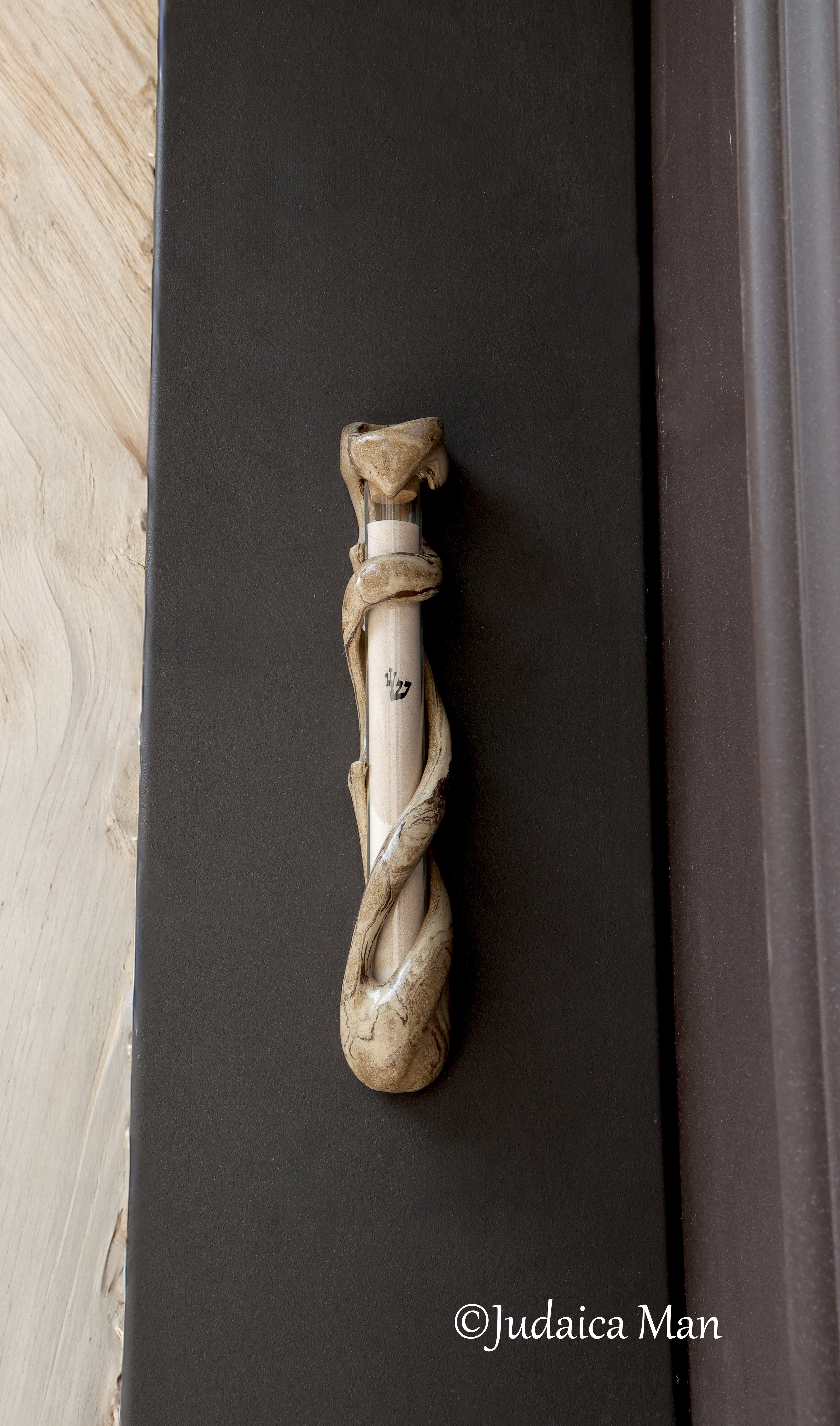 Ceramic mezuzah case "Tree of life"with glass tube