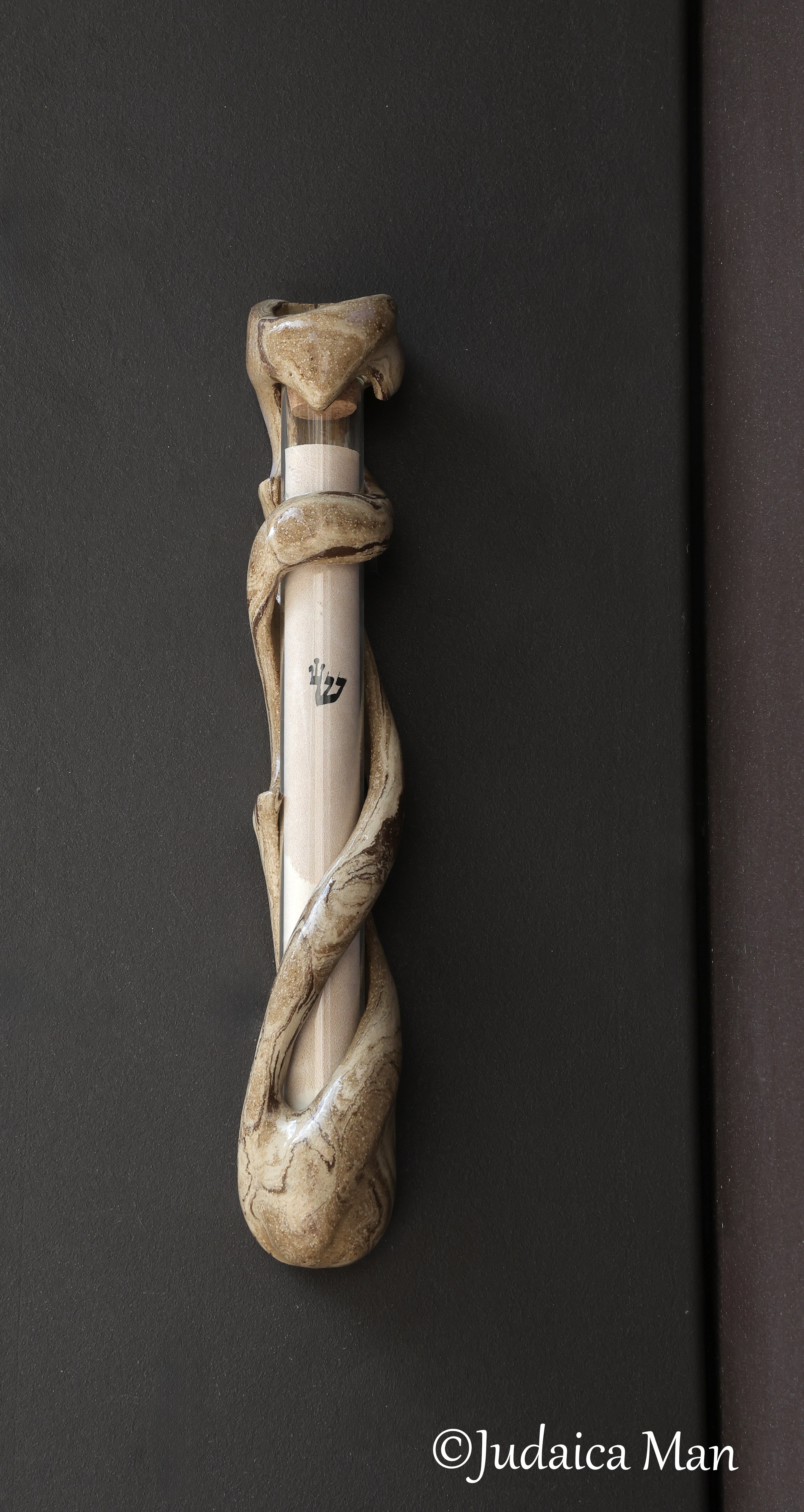 Ceramic mezuzah case "Tree of life"with glass tube