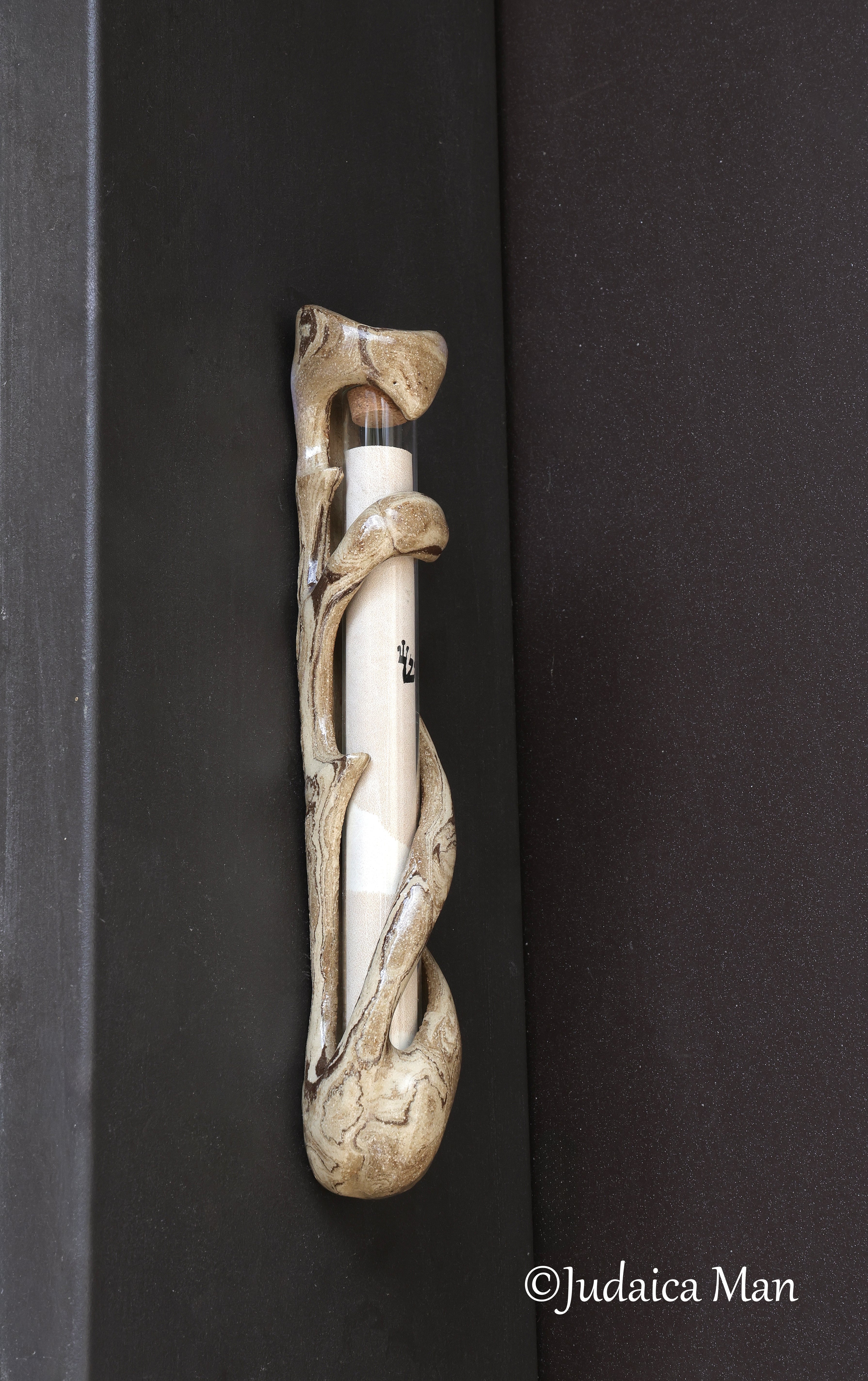 Ceramic mezuzah case "Tree of life"with glass tube