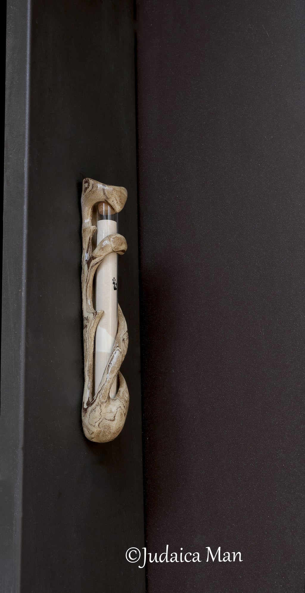 Ceramic mezuzah case "Tree of life"with glass tube