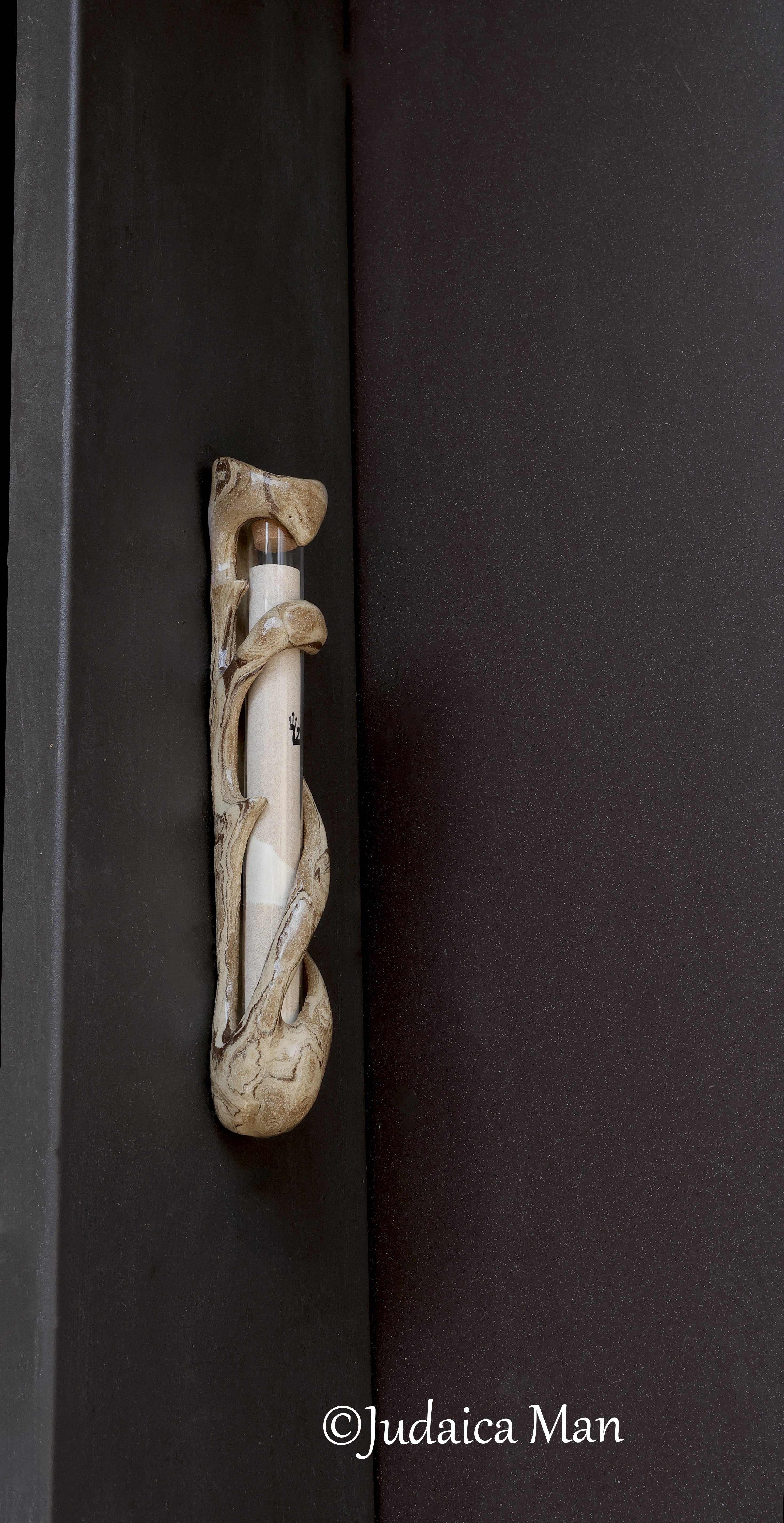 Ceramic mezuzah case "Tree of life"with glass tube
