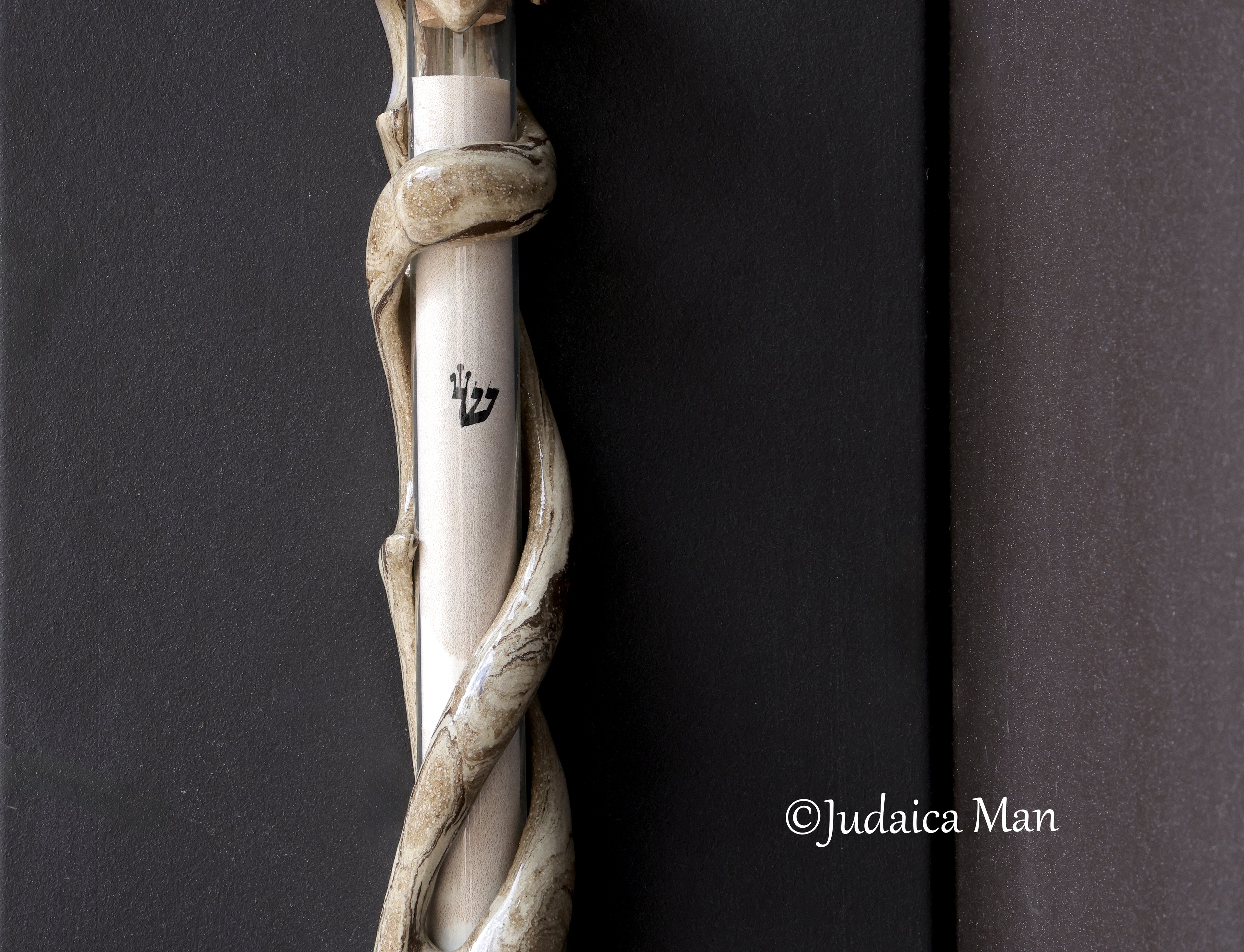 Ceramic mezuzah case "Tree of life"with glass tube