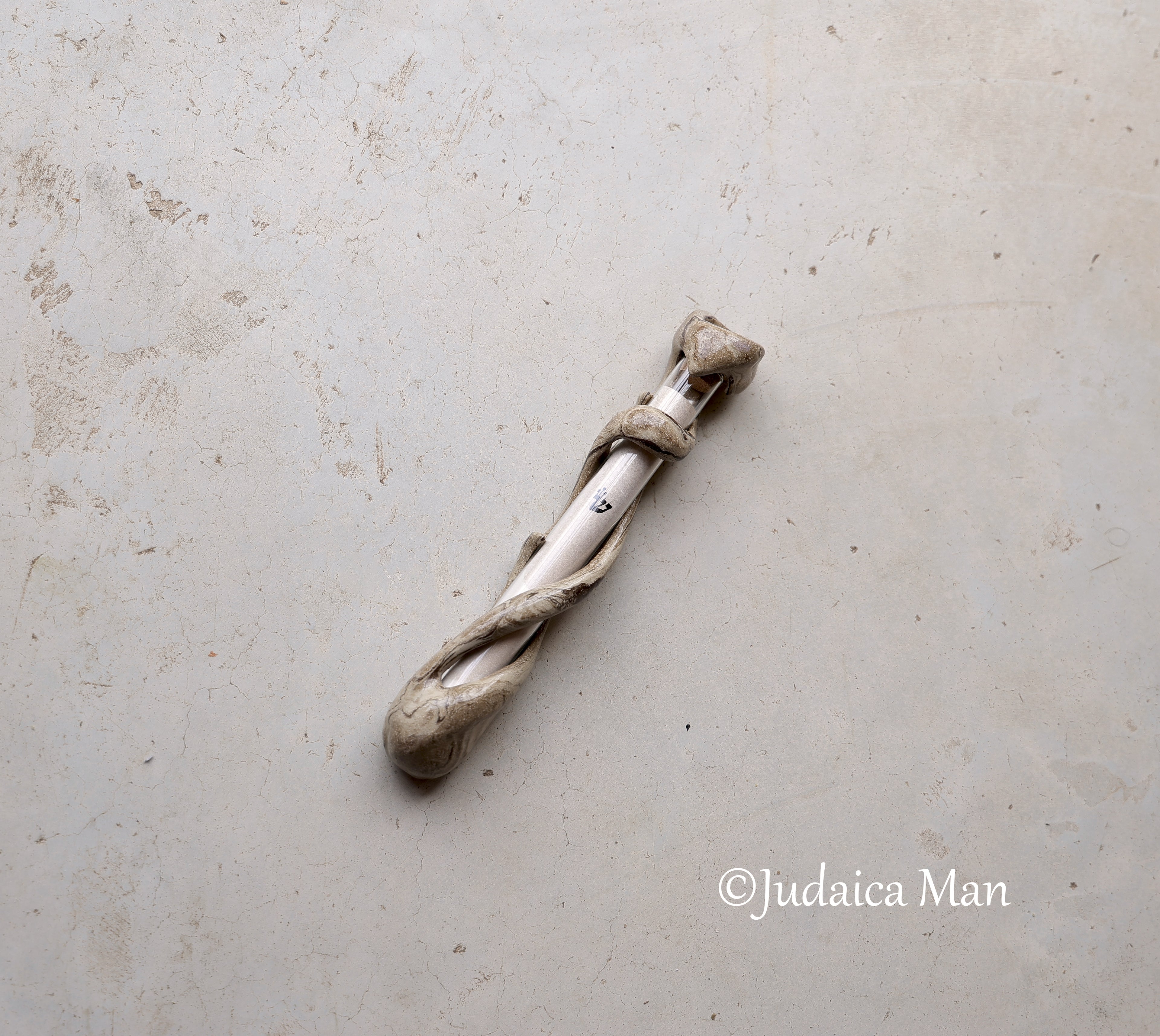 Ceramic mezuzah case "Tree of life"with glass tube