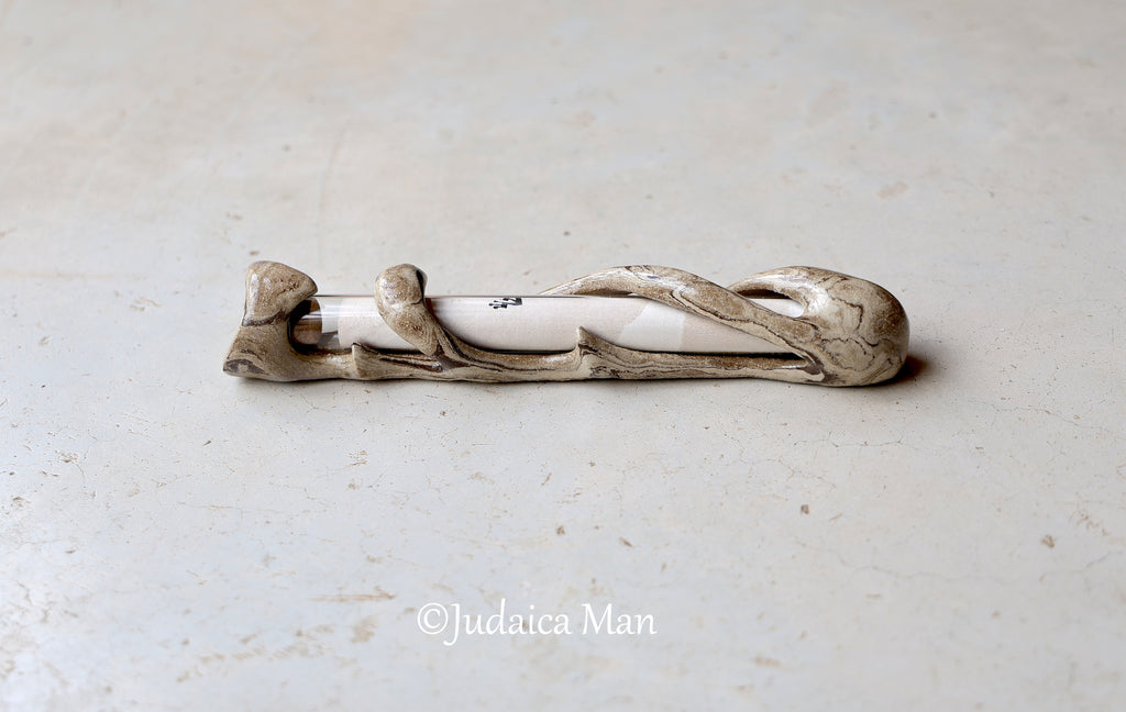 Ceramic mezuzah case "Tree of life"with glass tube