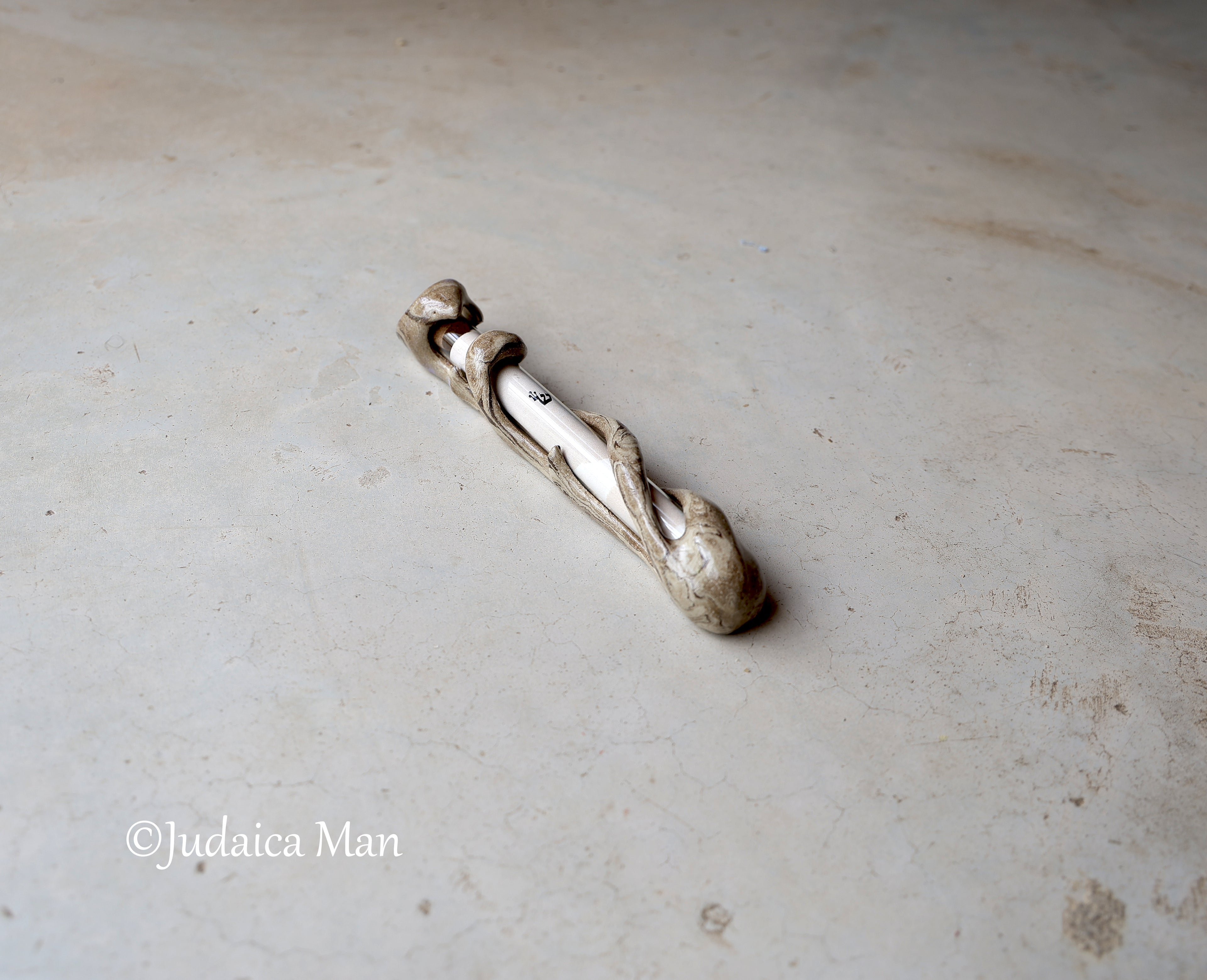 Ceramic mezuzah case "Tree of life"with glass tube