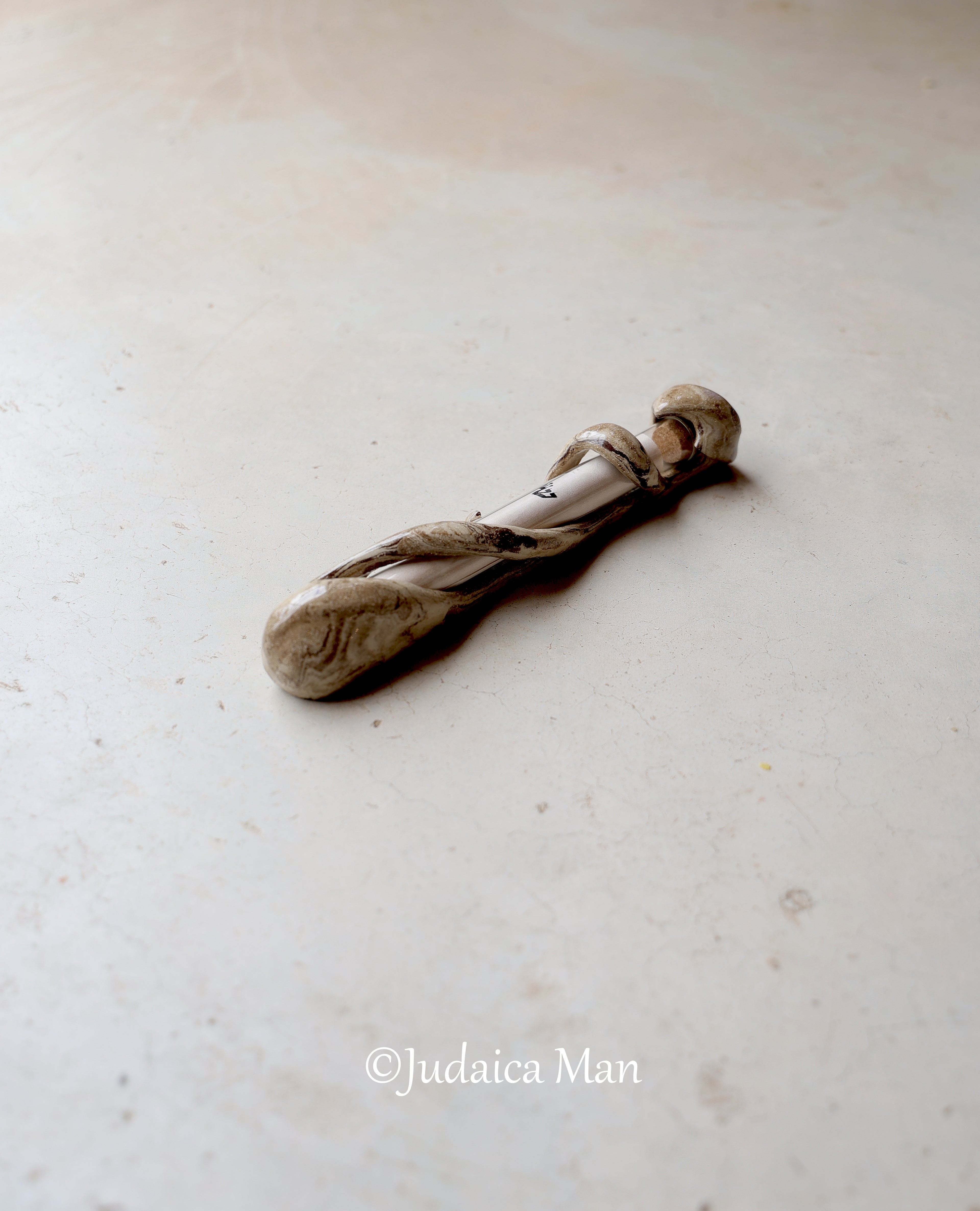 Ceramic mezuzah case "Tree of life"with glass tube