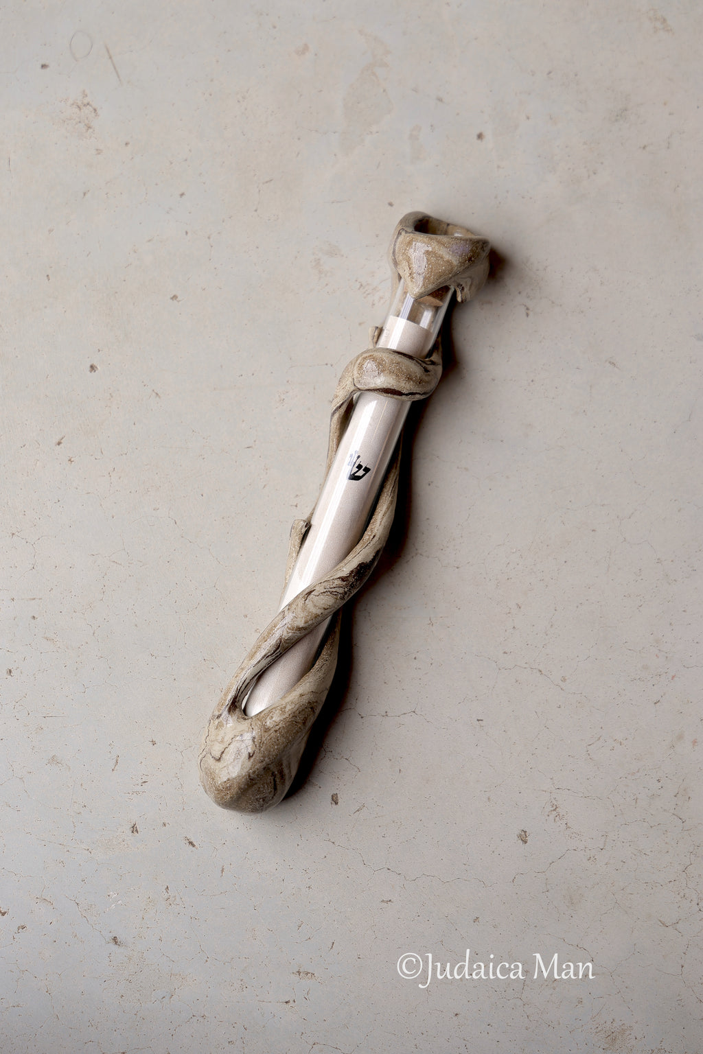 Ceramic mezuzah case "Tree of life"with glass tube