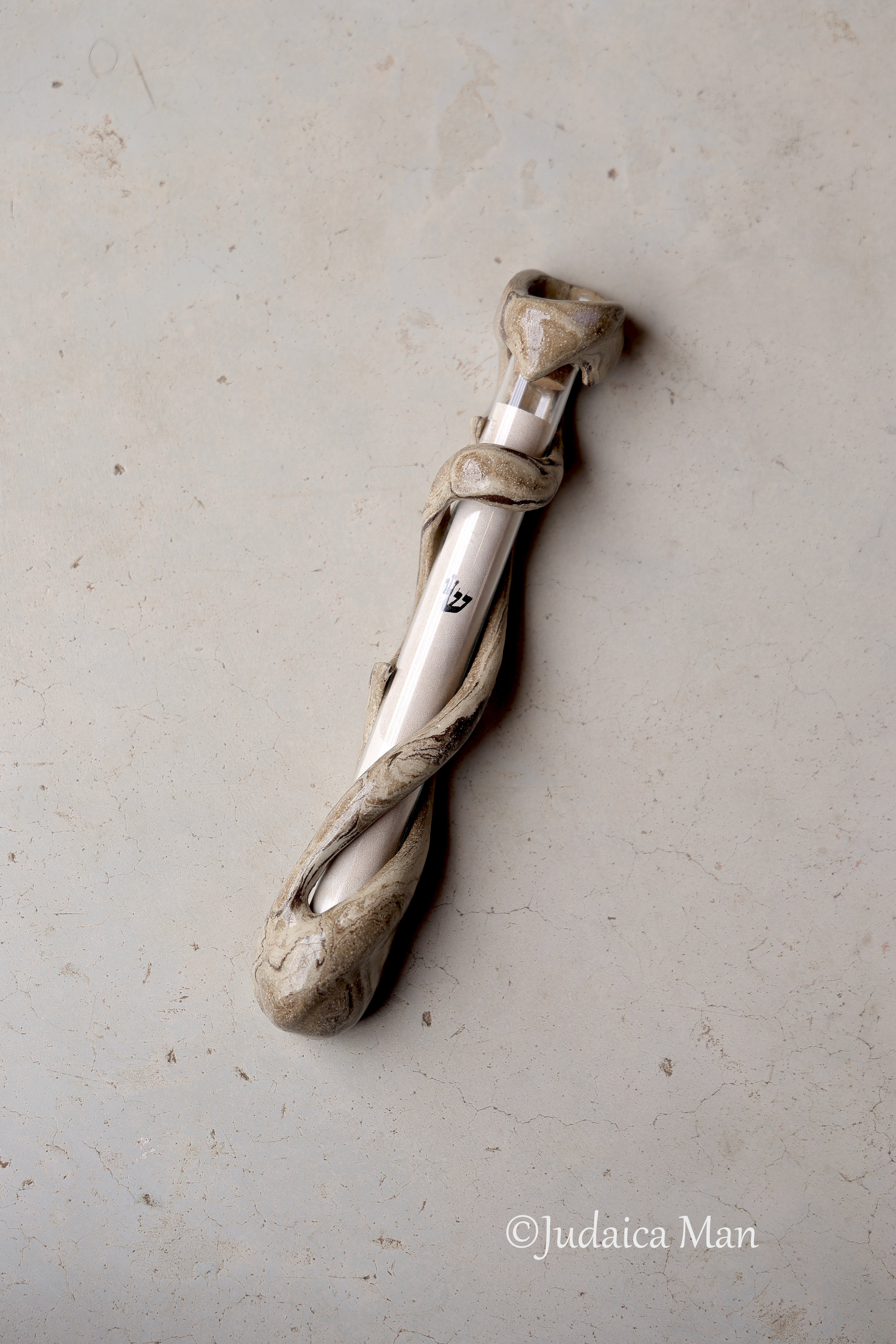 Ceramic mezuzah case "Tree of life"with glass tube