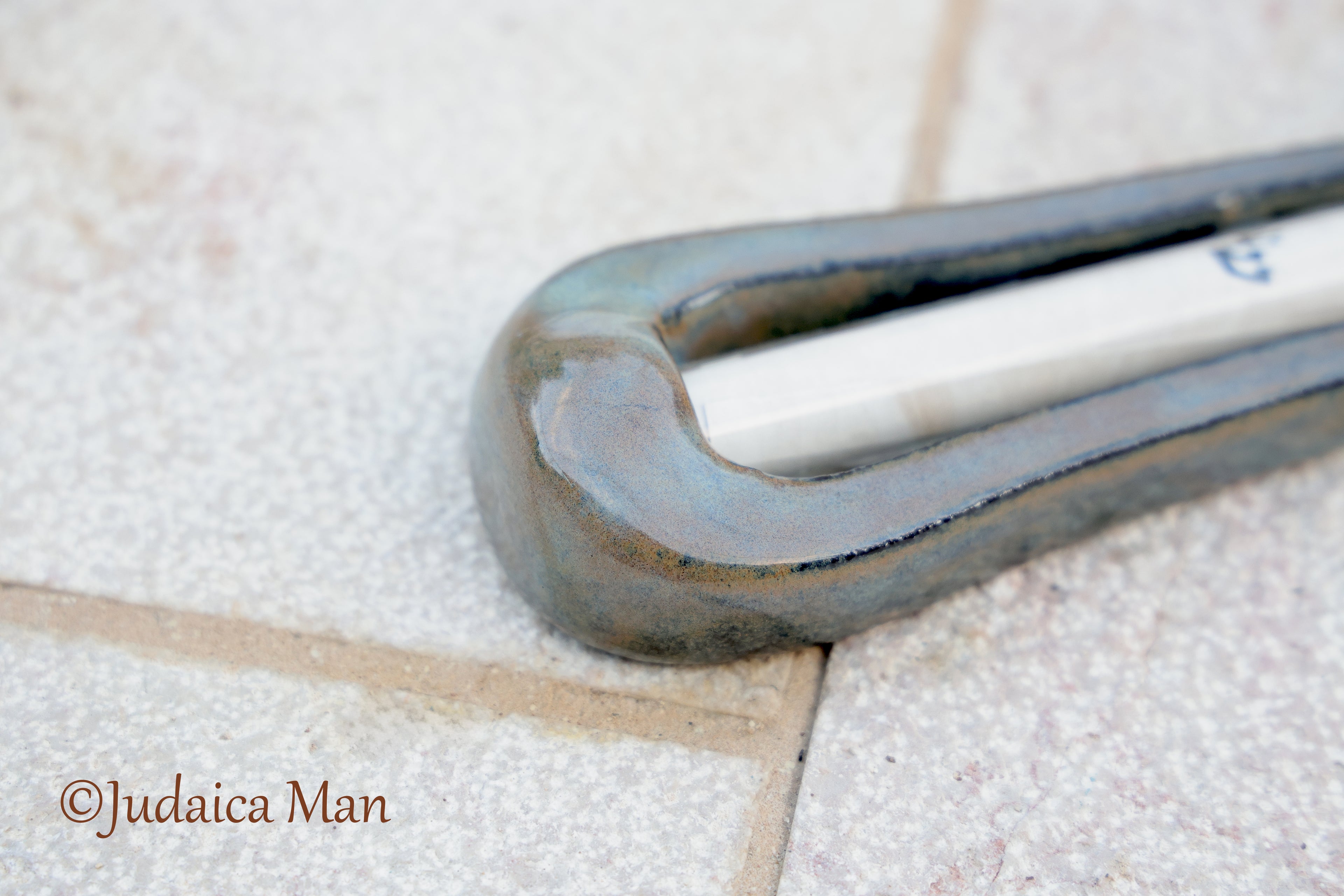 Ceramic mezuzah "Harp"- Brown color