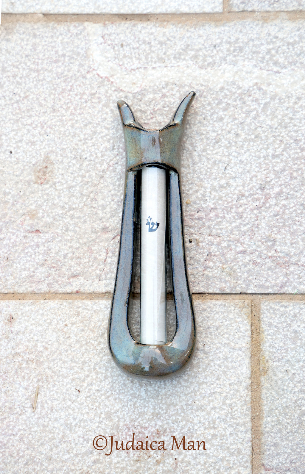 Ceramic mezuzah "Harp"- Brown color