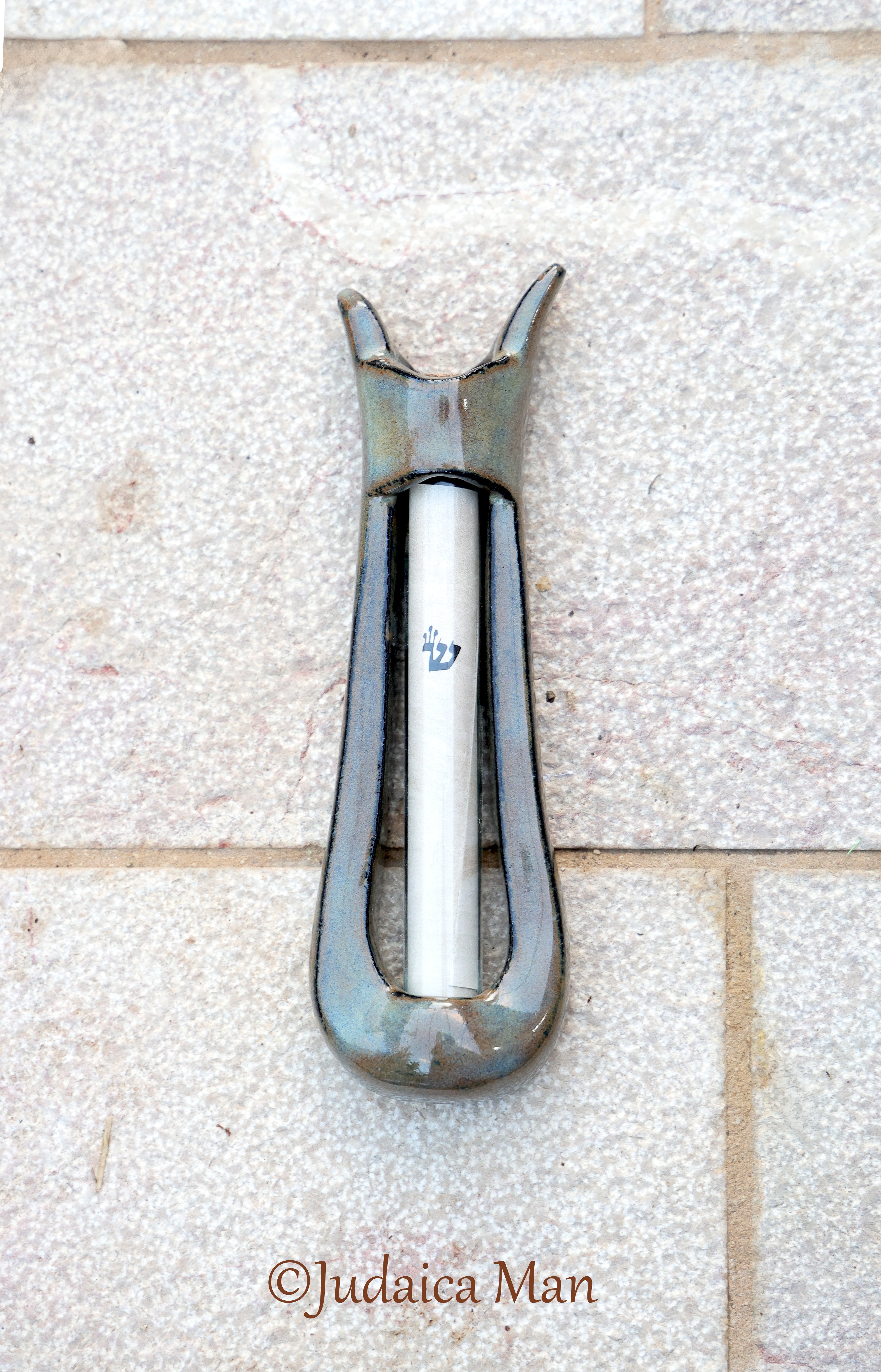 Ceramic mezuzah "Harp"- Brown color