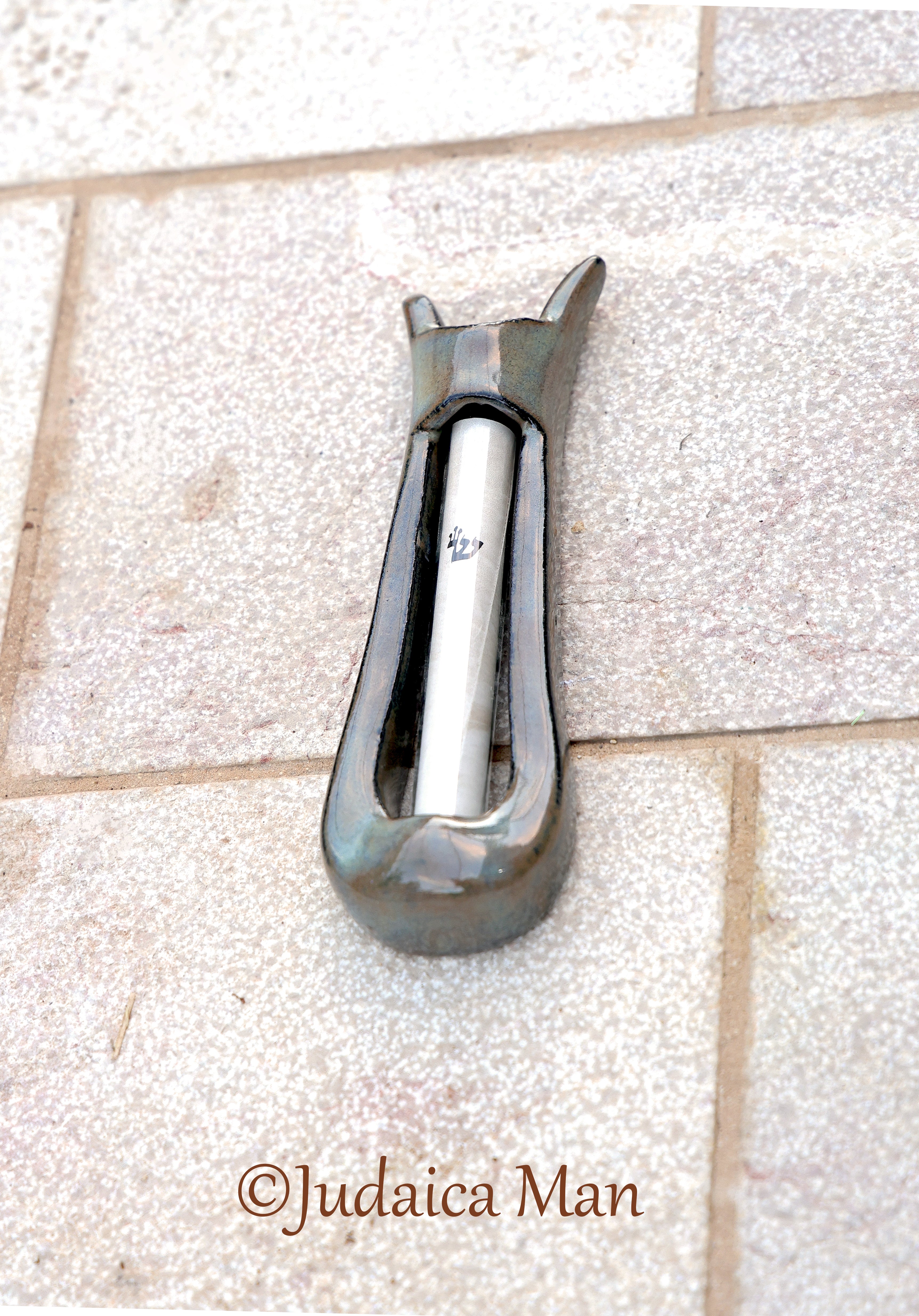 Ceramic mezuzah "Harp"- Brown color