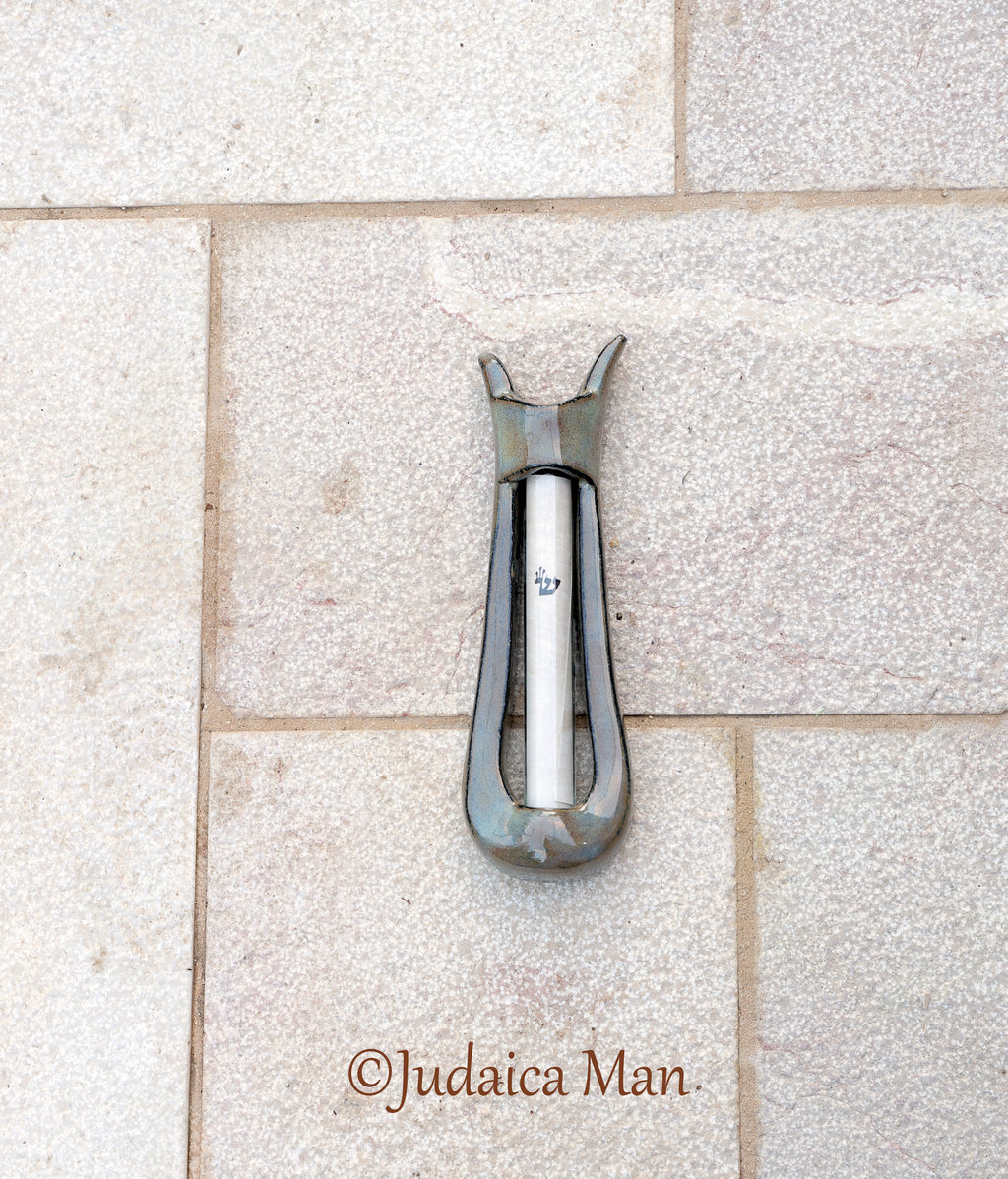 Ceramic mezuzah "Harp"- Brown color
