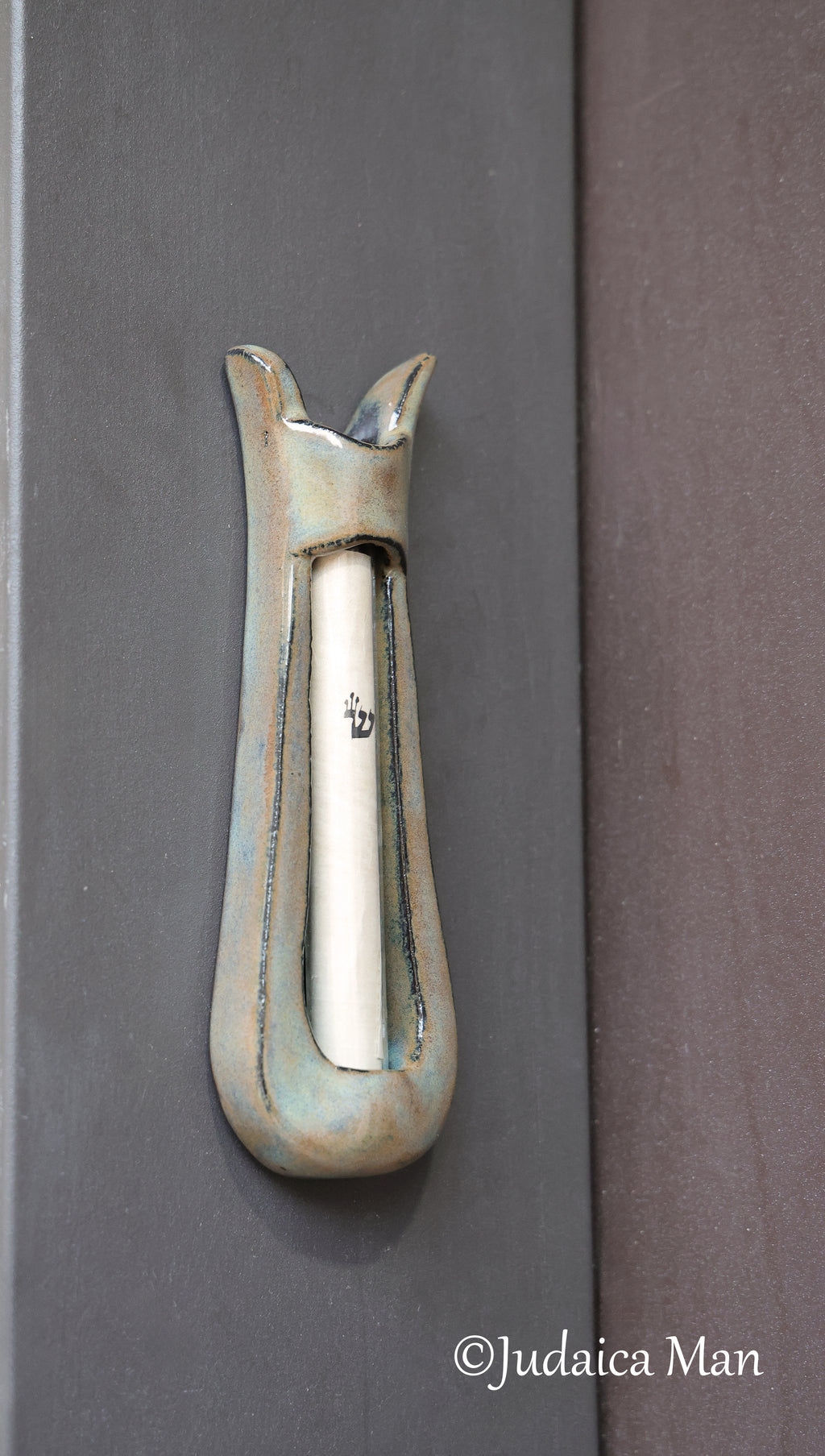 Ceramic mezuzah "Harp"- Brown color