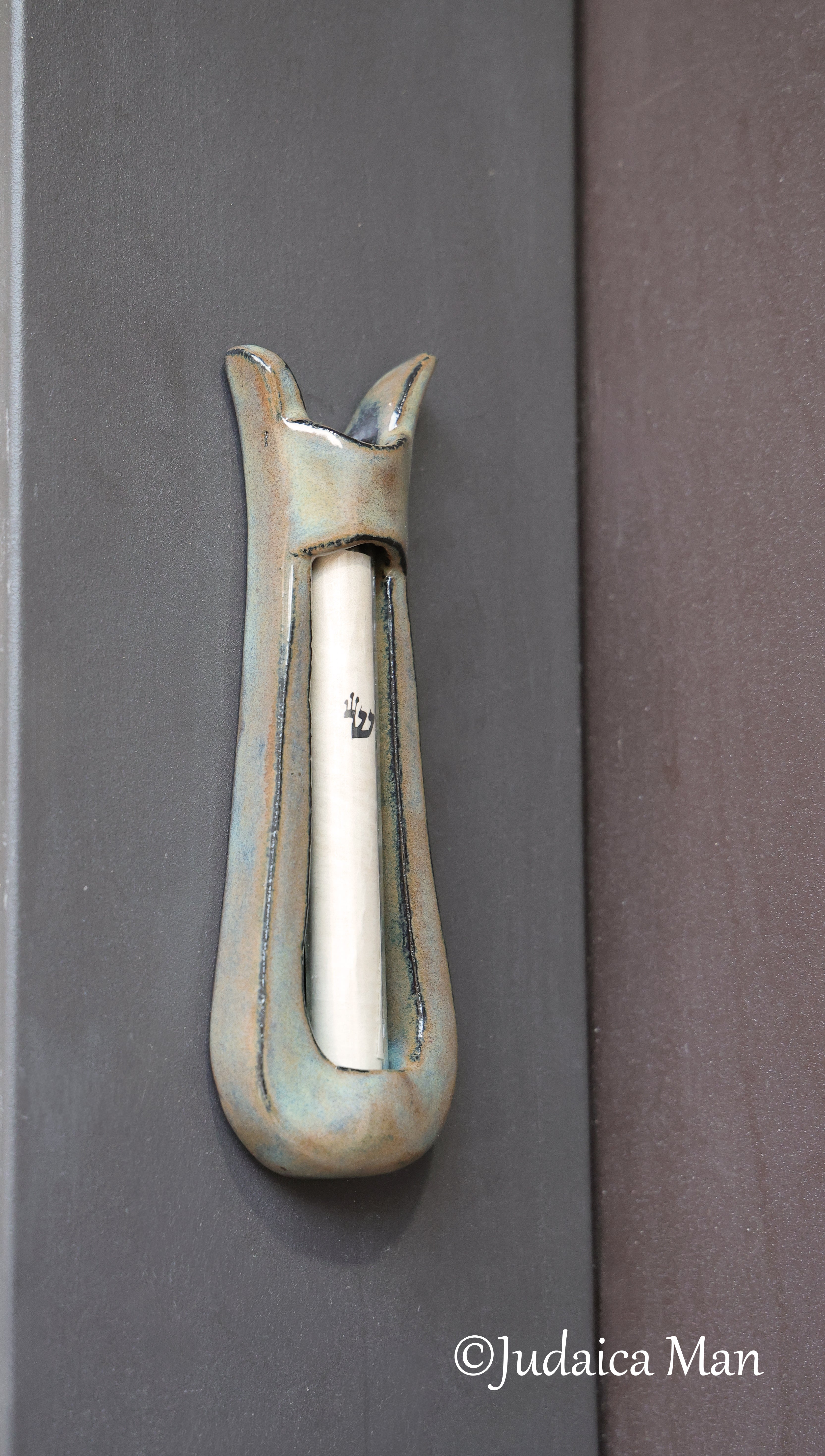 Ceramic mezuzah "Harp"- Brown color