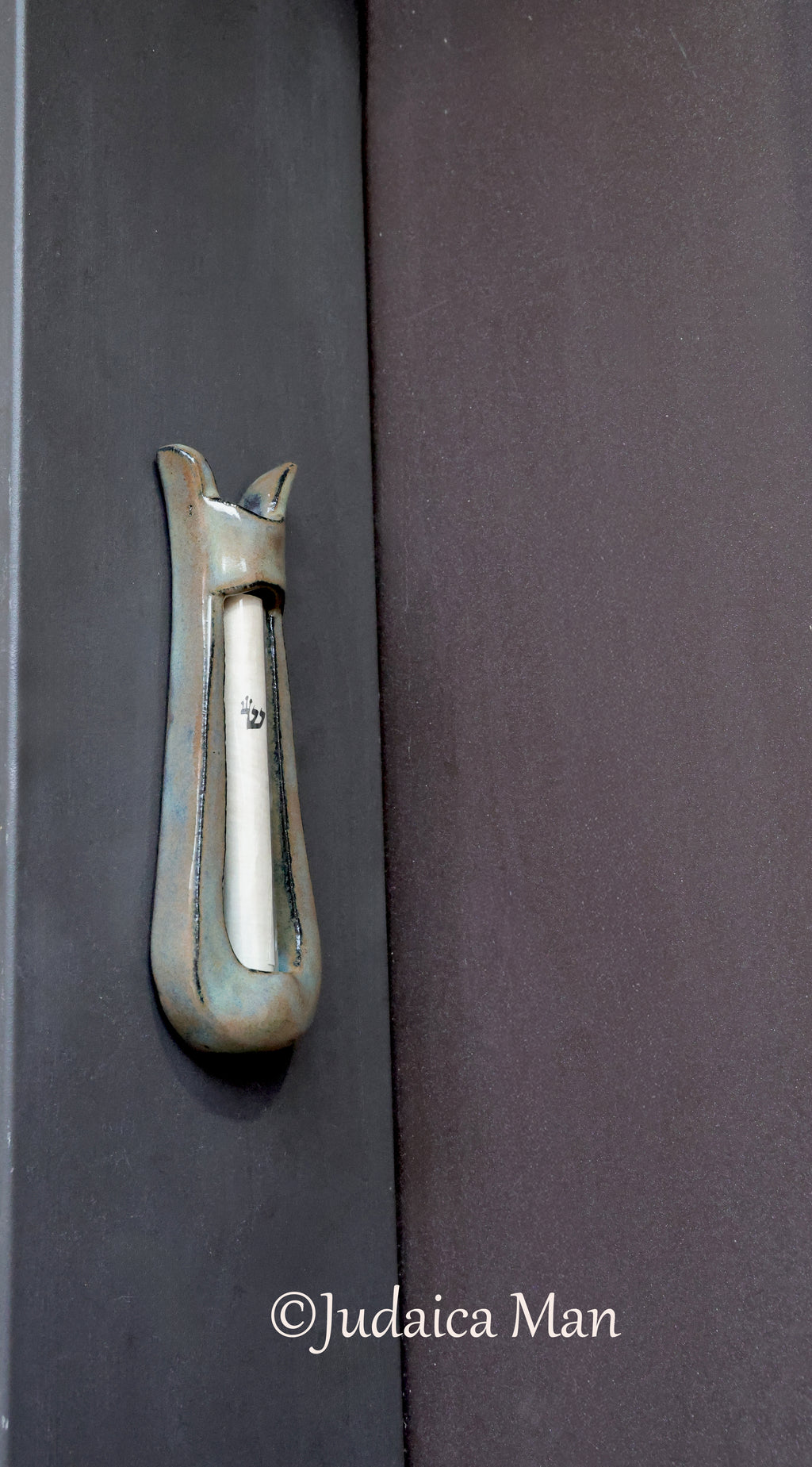 Ceramic mezuzah "Harp"- Brown color
