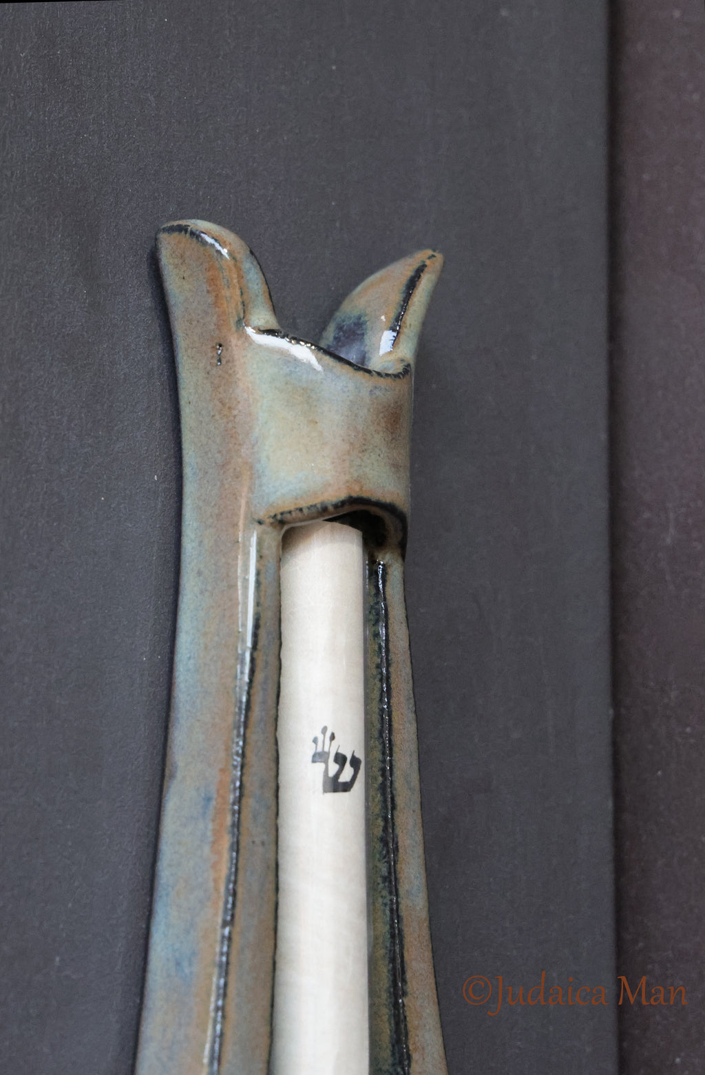 Ceramic mezuzah "Harp"- Brown color