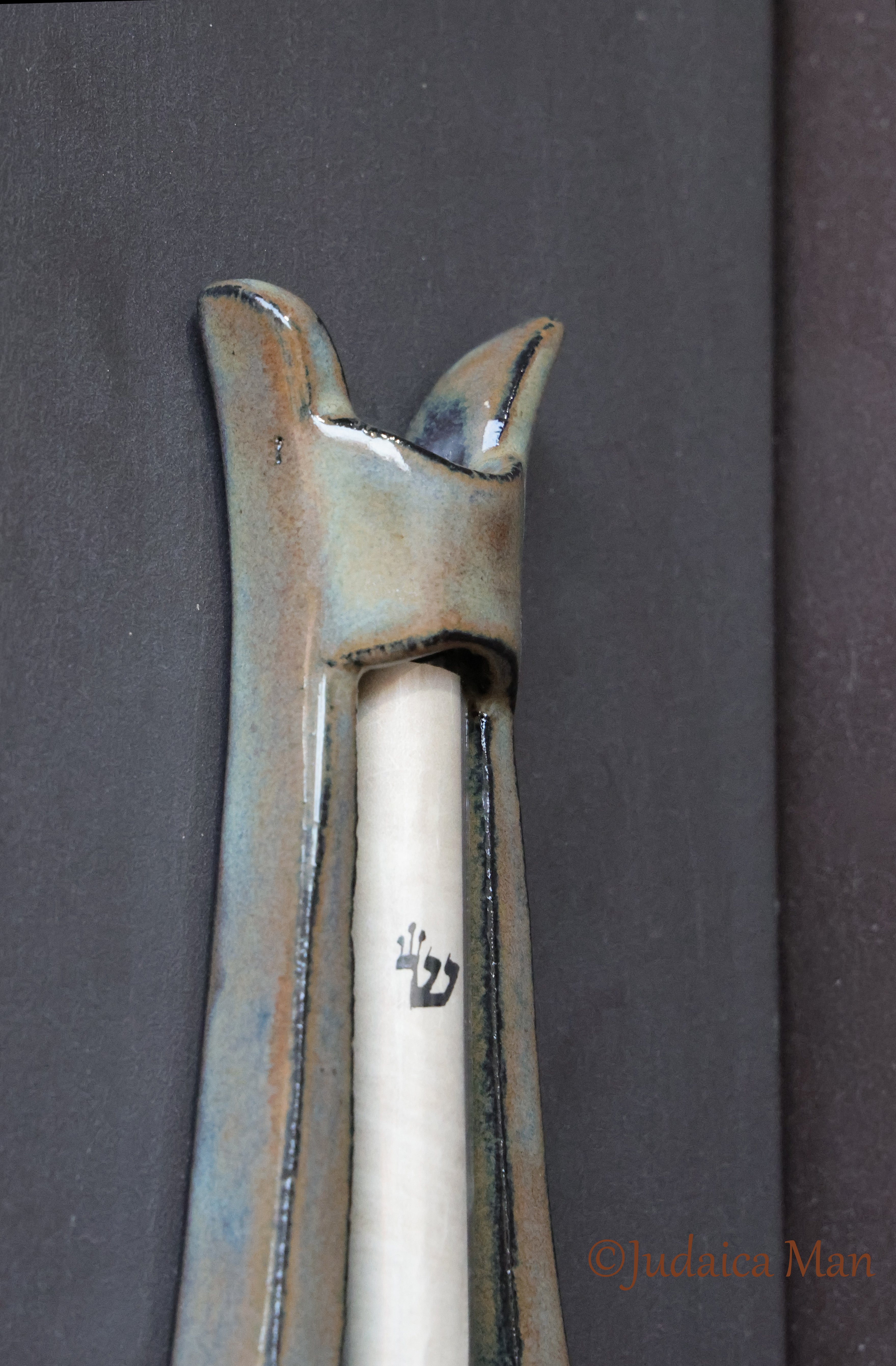 Ceramic mezuzah "Harp"- Brown color